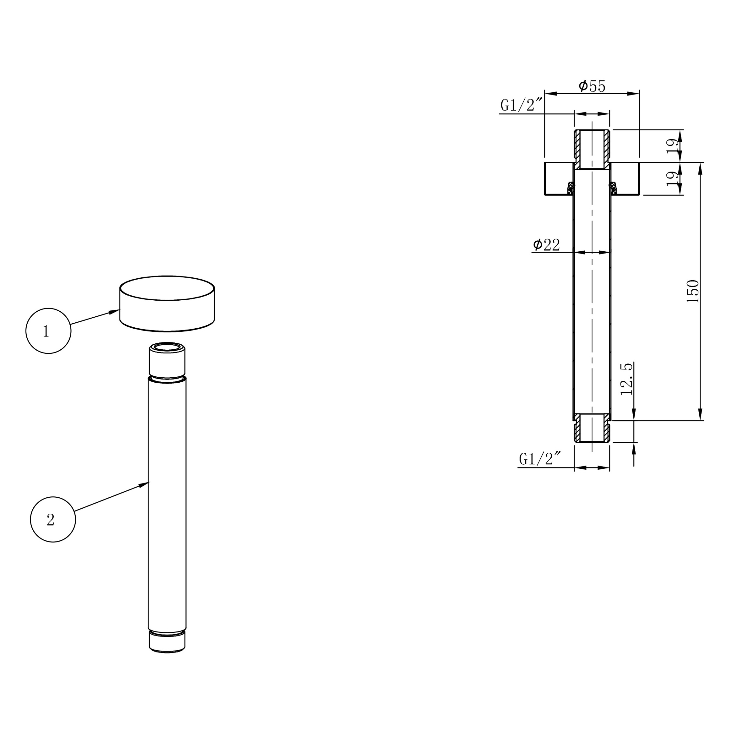 Caral Douchearm Met Plafondbevestiging 15 Cm Geborsteld Staal