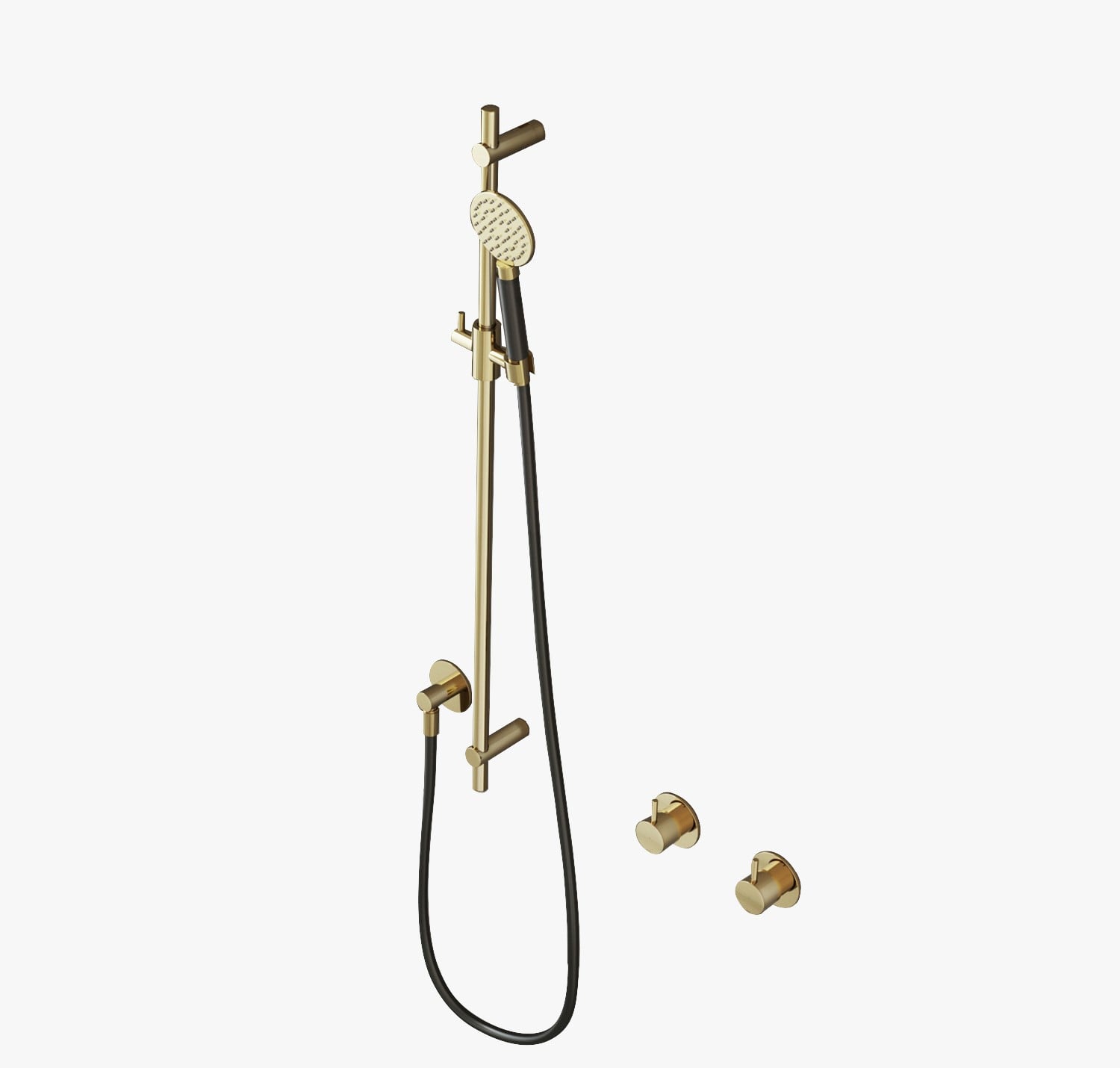 Hotbath Glijstang 90cm Met Wandaansluitbocht, Doucheslang 150cm En Ronde Handdouche Gepolijst Messing PVD