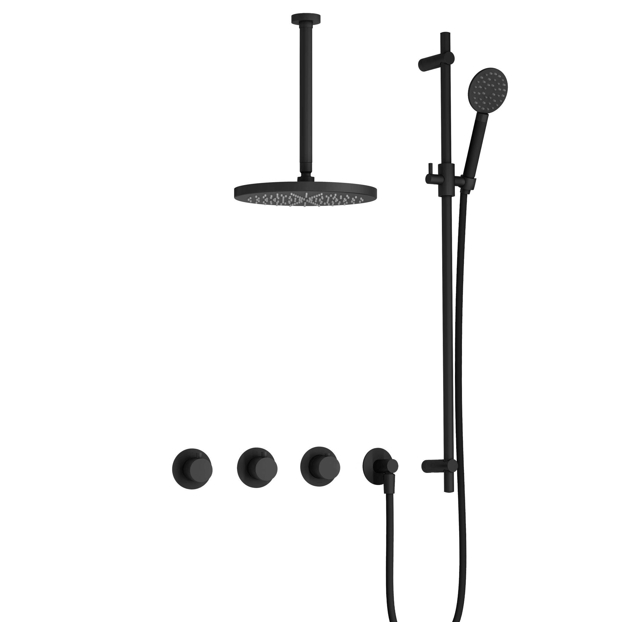 Hotbath Cobber Inbouw Regendoucheset Met Thermostaatkraan, 2 Stopkranen, Plafondbuis 30cm, Hoofddouche 30cm, 3-Standen Handdouche En Glijstang Mat Zwart