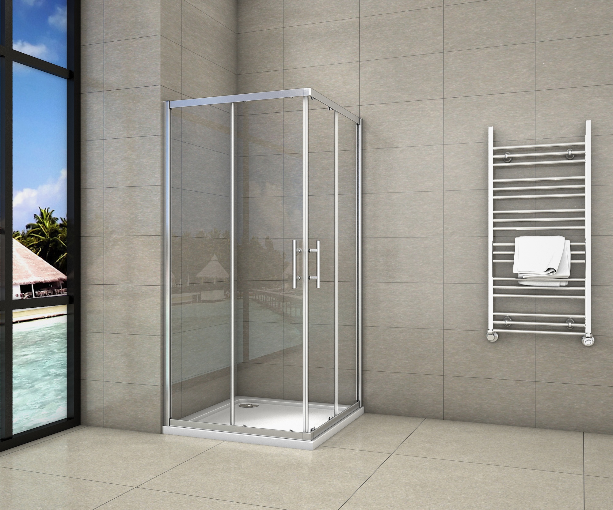 Douchecabine Set Ixia 100x100 Chroom Met Hoge Douchebak Daisy Wit Met Sifon