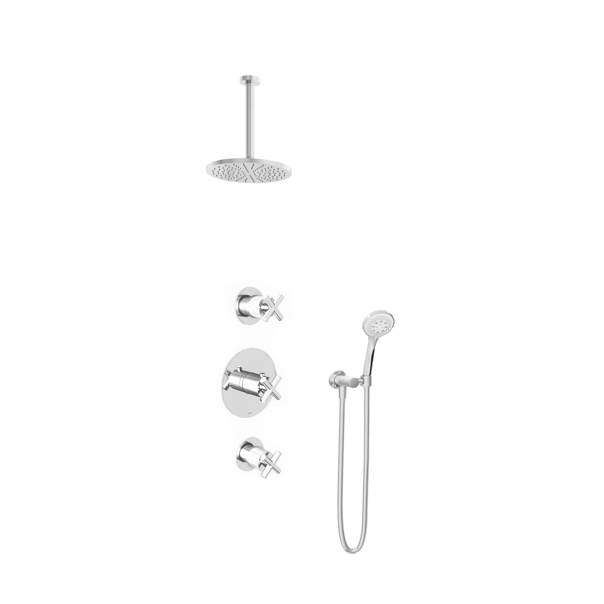 Hotbath Chap Inbouw Regendoucheset Rond Met 2 Stopkranen, Plafondbuis 30cm, Hoofddouche 20cm En 3-Standen Handdouche Chroom