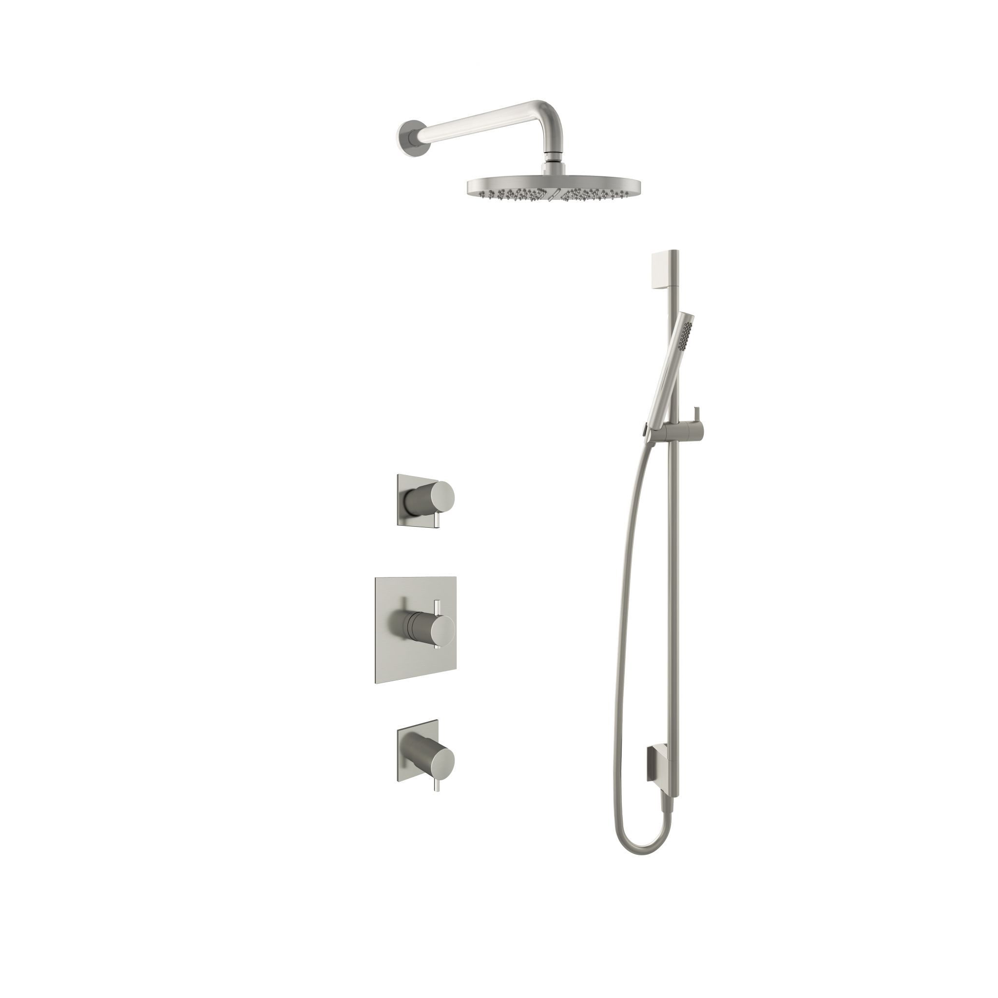 Hotbath Laddy Inbouw Regendoucheset Rond-Vierkant Met 2 Stopkranen, Wandarm, Hoofddouche 25cm, Staafhanddouche En Glijstang Geborsteld Nikkel
