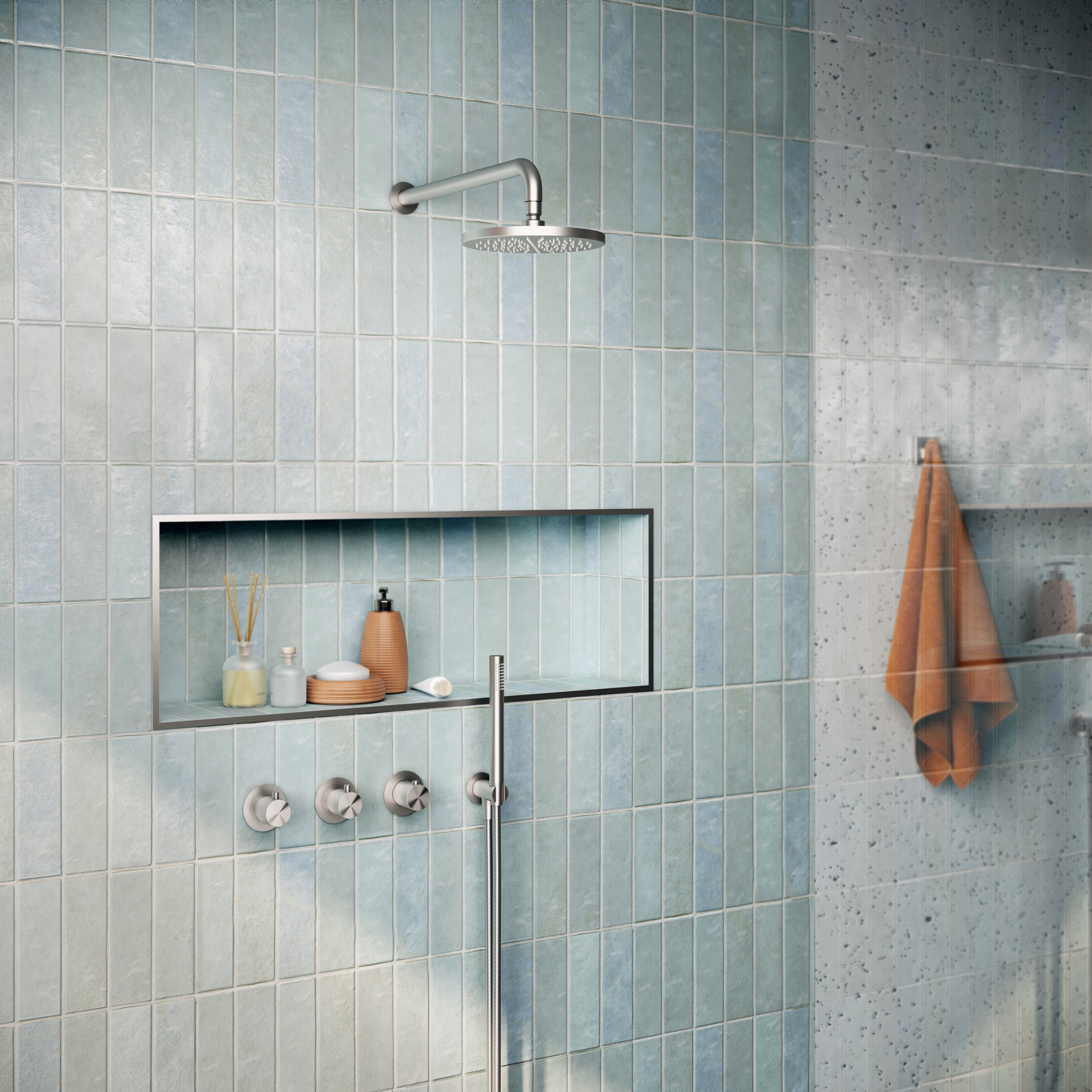 Hotbath Archie Inbouw Regendoucheset Met Thermostaatkraan En 2 Stopkranen, Plafondbuis 30cm, Hoofddouche Ultradun 20cm en Ronde Handdouche RVS