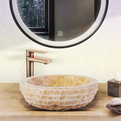 Aloni Marmeren 'Alur' Waskom Met Gepolijste Binnenzijde - Crème 35x15 Cm