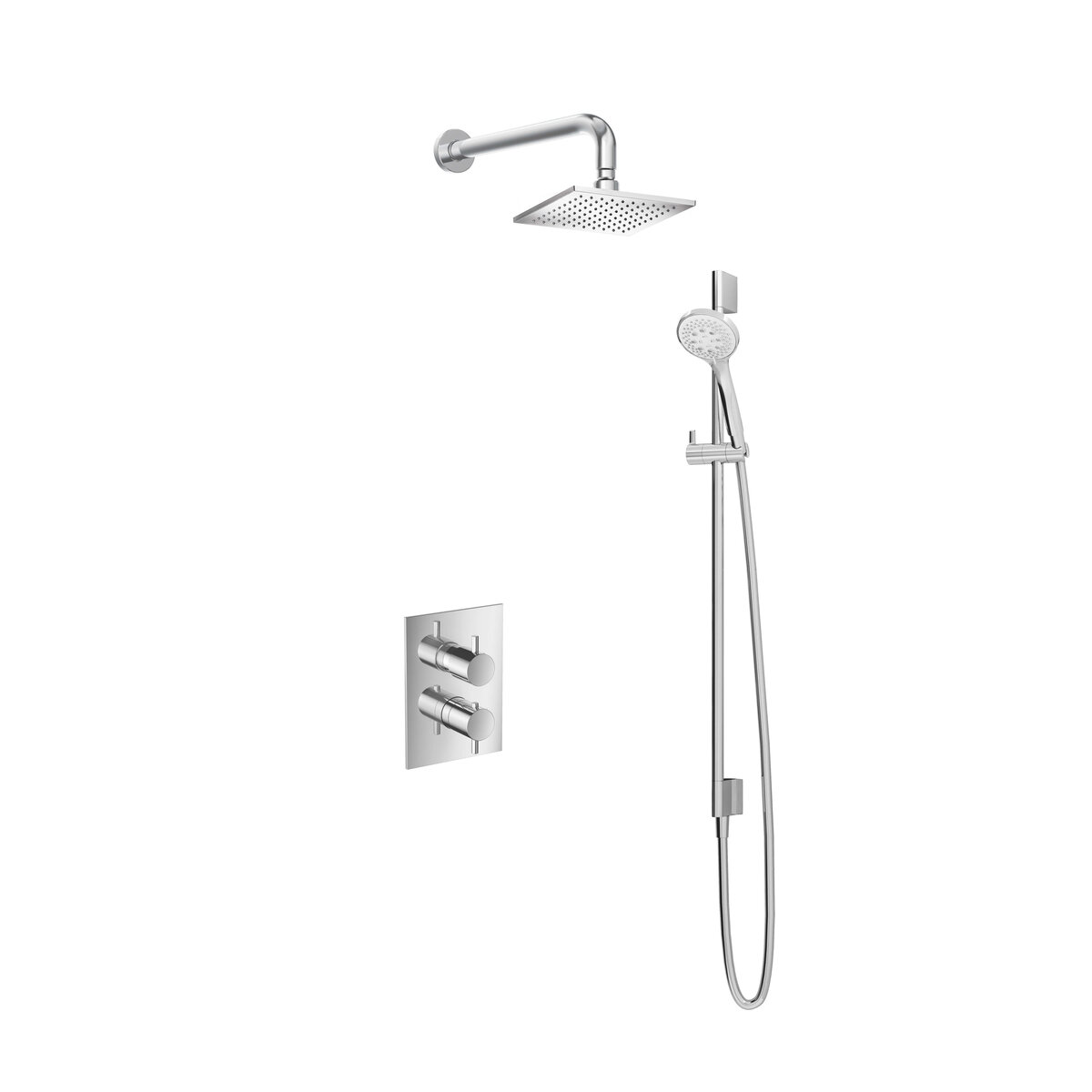 Hotbath Laddy Inbouw Regendoucheset Rond-Vierkant Met 2-Weg-Omstel, Wandarm, Hoofddouche Vierkant 20x20cm, 3-Standen Handdouche En Glijstang Geborsteld Nikkel