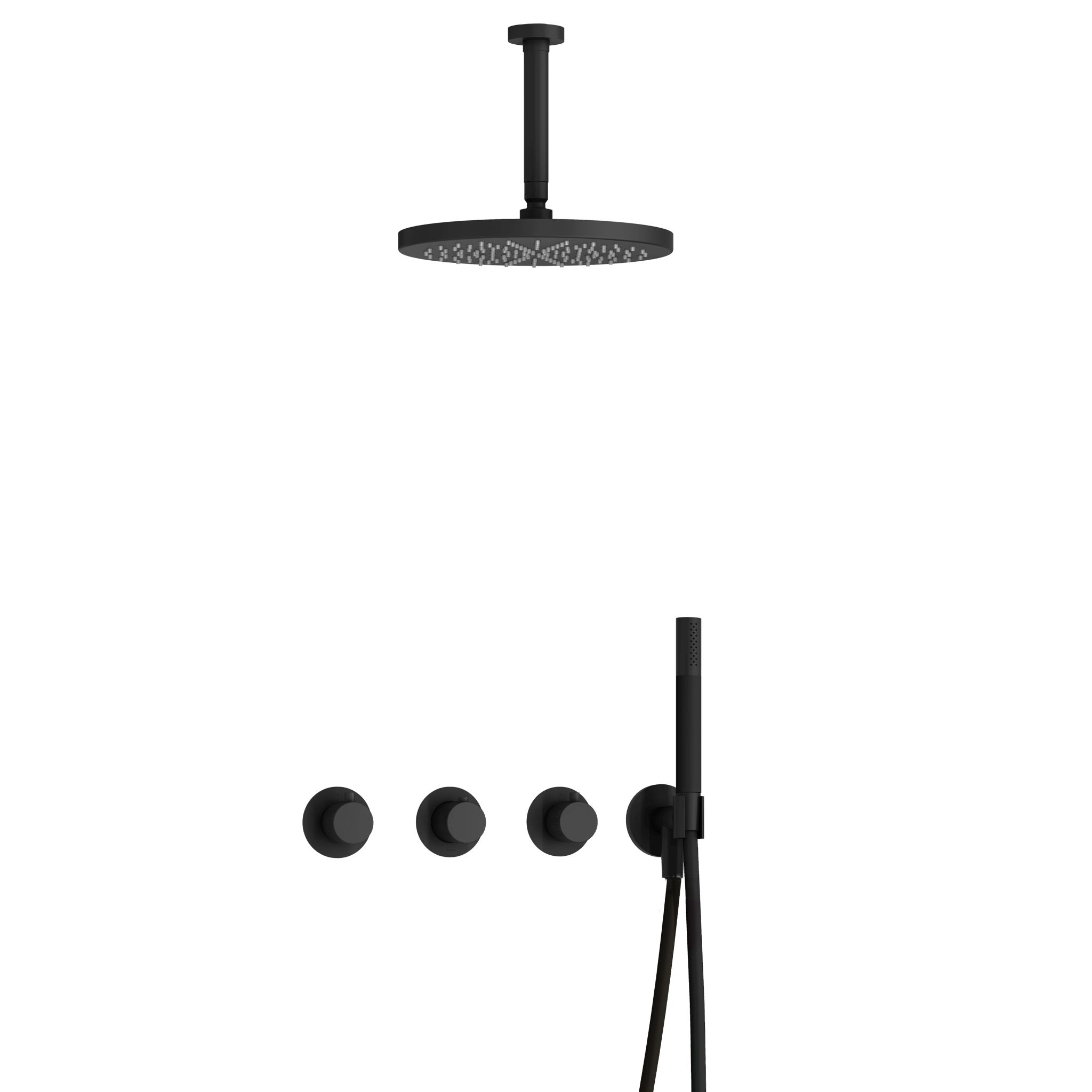 Hotbath Cobber X Inbouw Regendoucheset Met 2 Stopkranen, Plafondbuis 15cm, Hoofddouche 30cm En Staafhanddouche Mat Zwart
