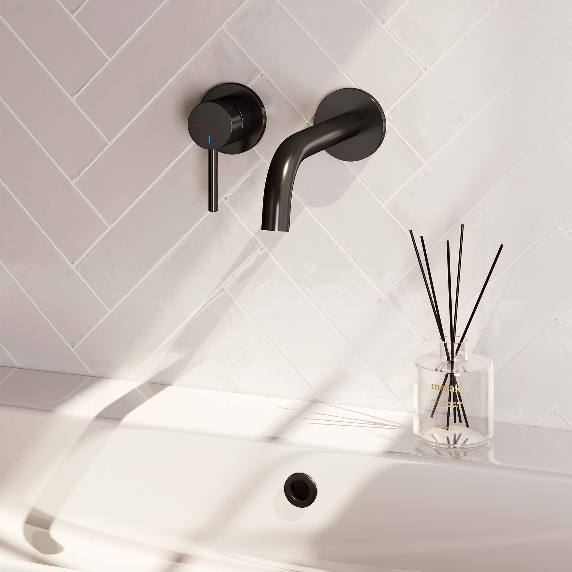 BRAUER Black Edition inbouw wastafelmengkraan met gebogen uitloop en rozetten model A2 mat zwart