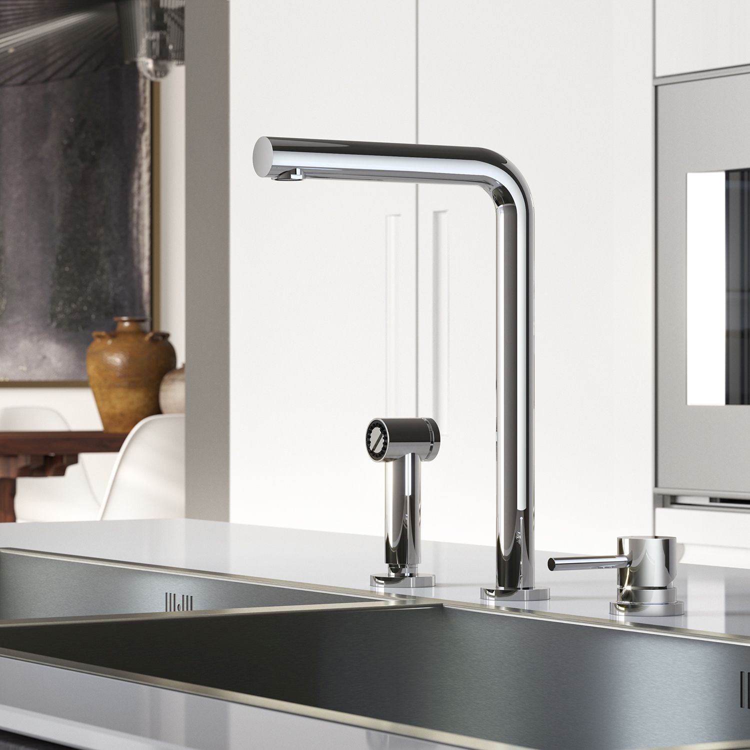 Hotbath Fellow Keukenmengkraan 3 Gats Met Handdouche Chroom