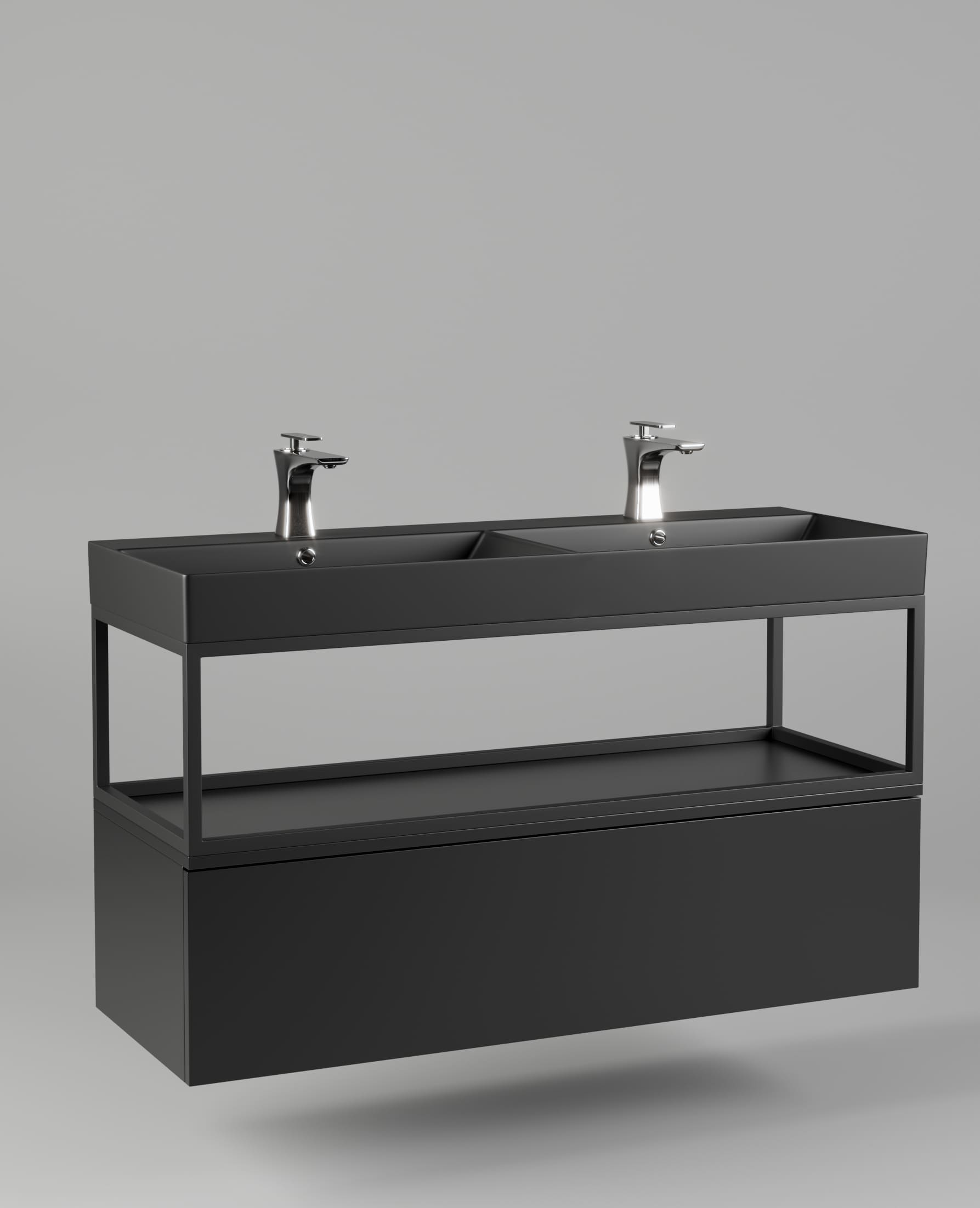 Serie Bonero - Badkamermeubel/ Badmeubel/ Wastafelkast - 120x45x69 - Stalen Frame - Mat Zwarte Wastafel En Onderkast - MDF - Industrieel Look