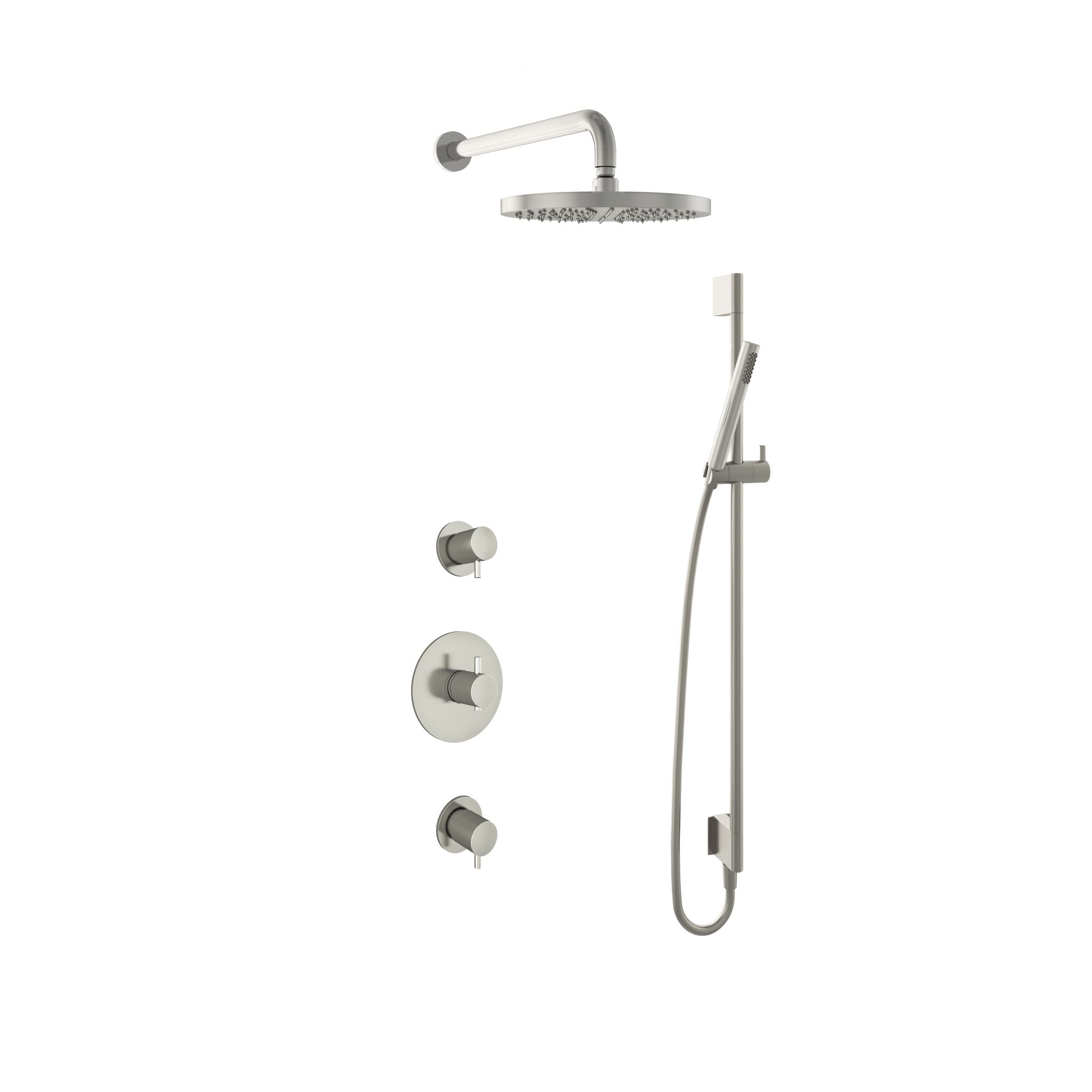 Hotbath Laddy Inbouw Regendoucheset Rond Met 2 Stopkranen, Wandarm, Hoofddouche 30cm, Staafhanddouche En Glijstang Geborsteld Nikkel