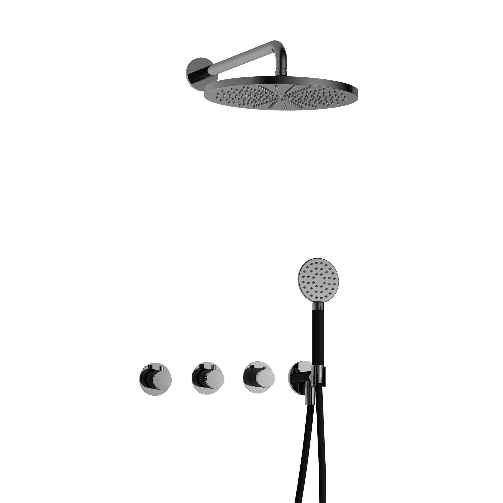 Hotbath Cobber Inbouw Regendoucheset Met Thermostaatkraan, 2 Stopkranen, Wandarm, Hoofddouche 30cm En 3-Standen Handdouche Zwart Chroom