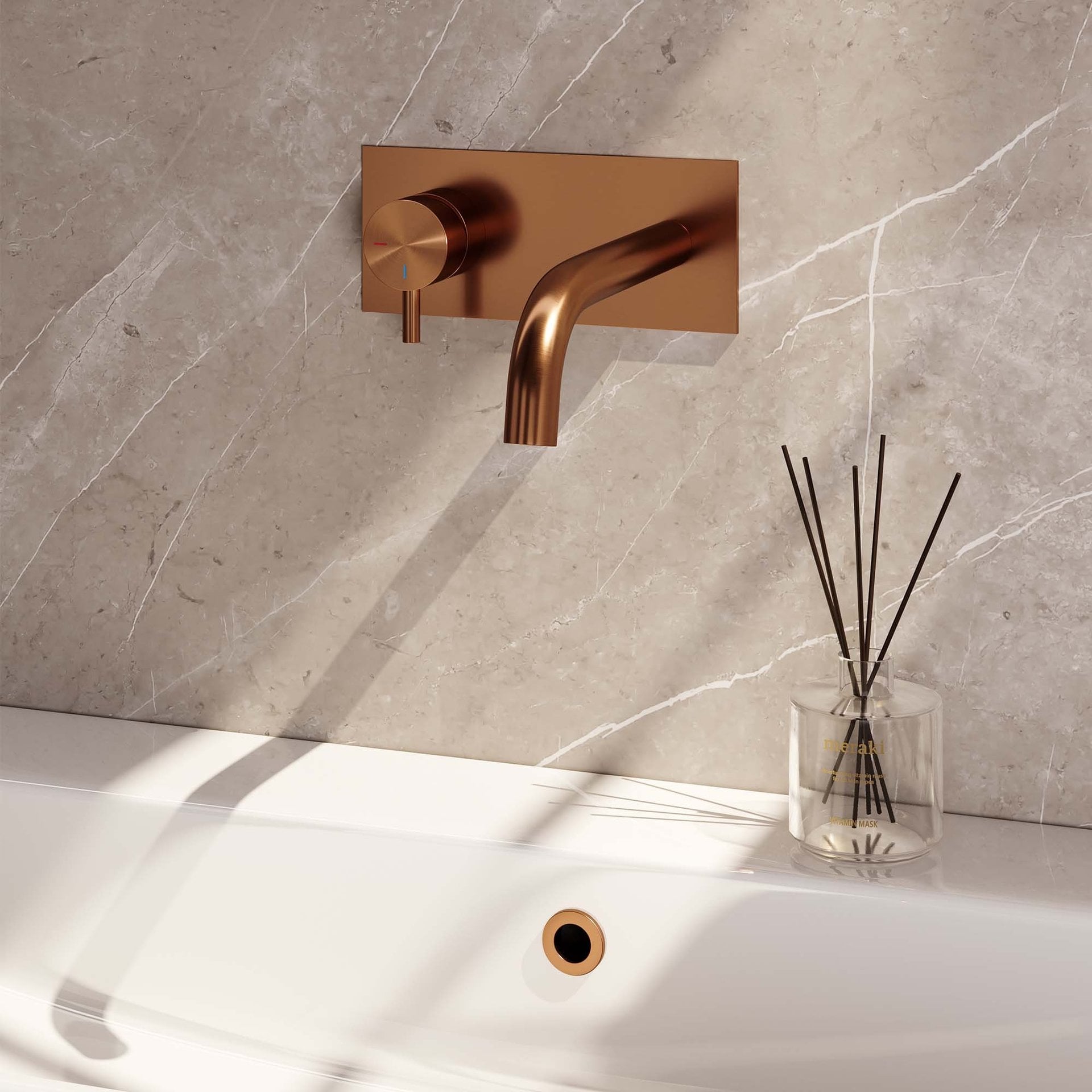 BRAUER Copper Edition inbouw wastafelmengkraan met gebogen uitloop en afdekplaat model B2 koper geborsteld PVD