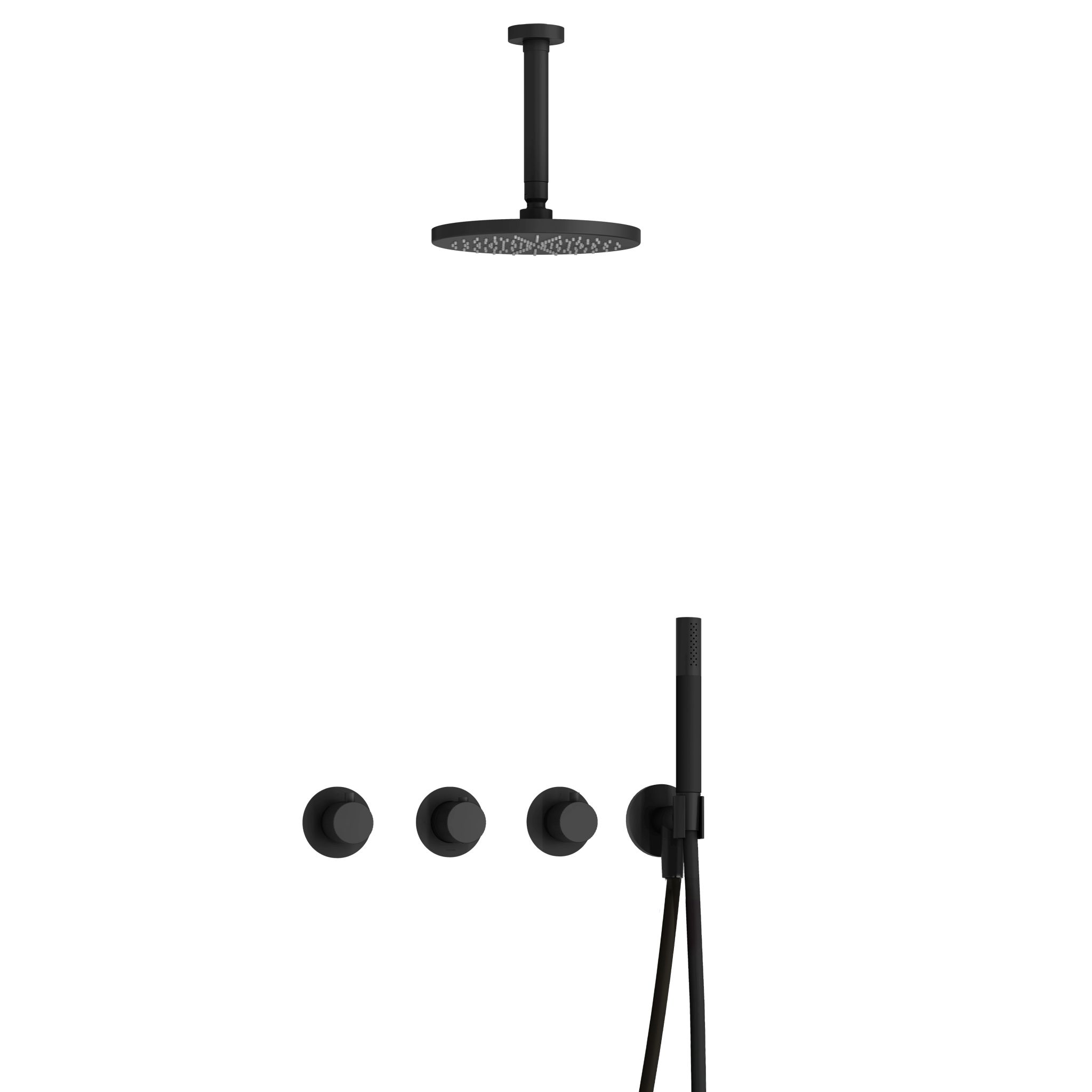 Hotbath Cobber X Inbouw Regendoucheset Met 2 Stopkranen, Plafondbuis 15cm, Hoofddouche 20cm En Staafhanddouche Mat Zwart