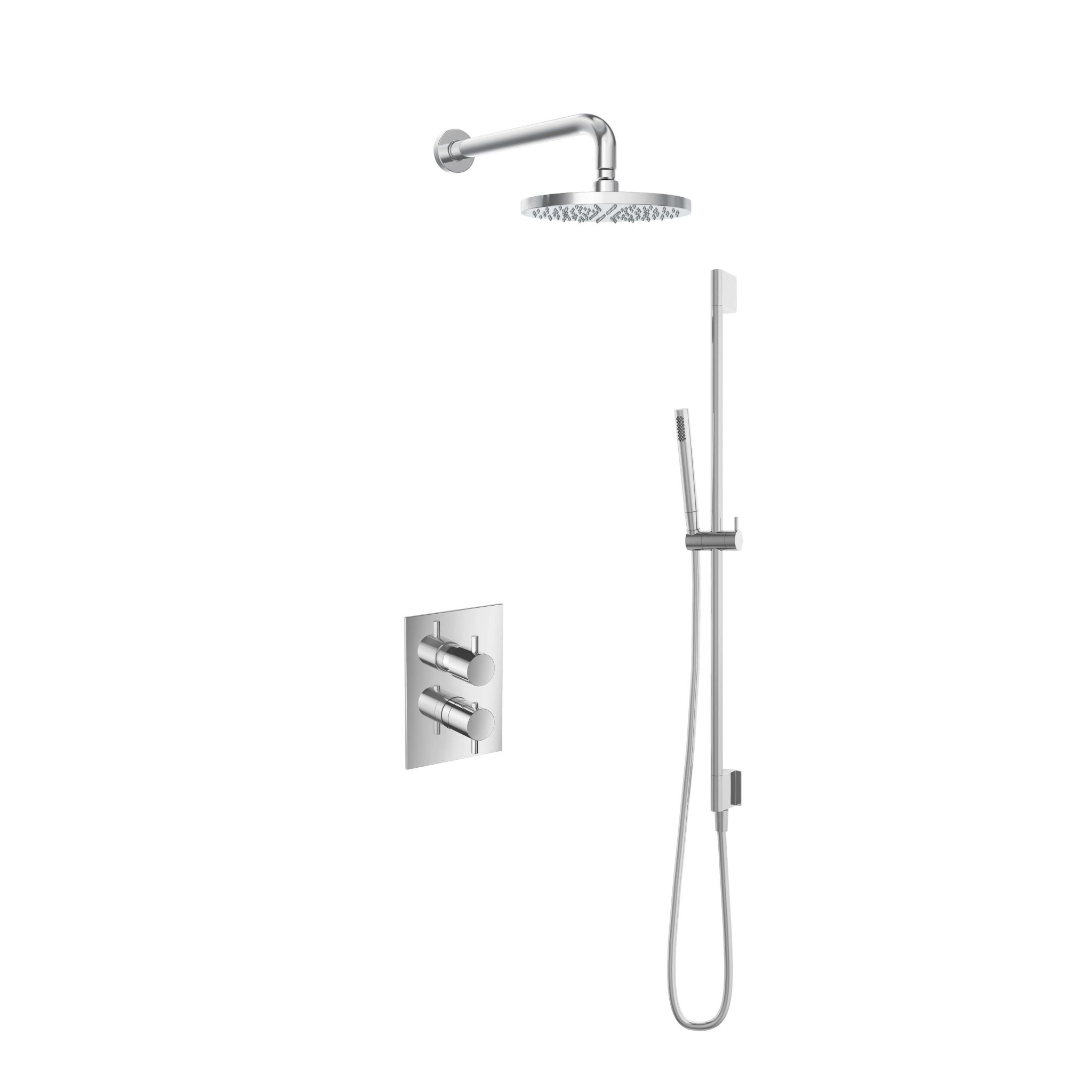 Hotbath Laddy Inbouw Regendoucheset Rond-Vierkant Met 2-Weg-Omstel, Wandarm, Hoofddouche 20cm, Staafhanddouche En Glijstang Chroom