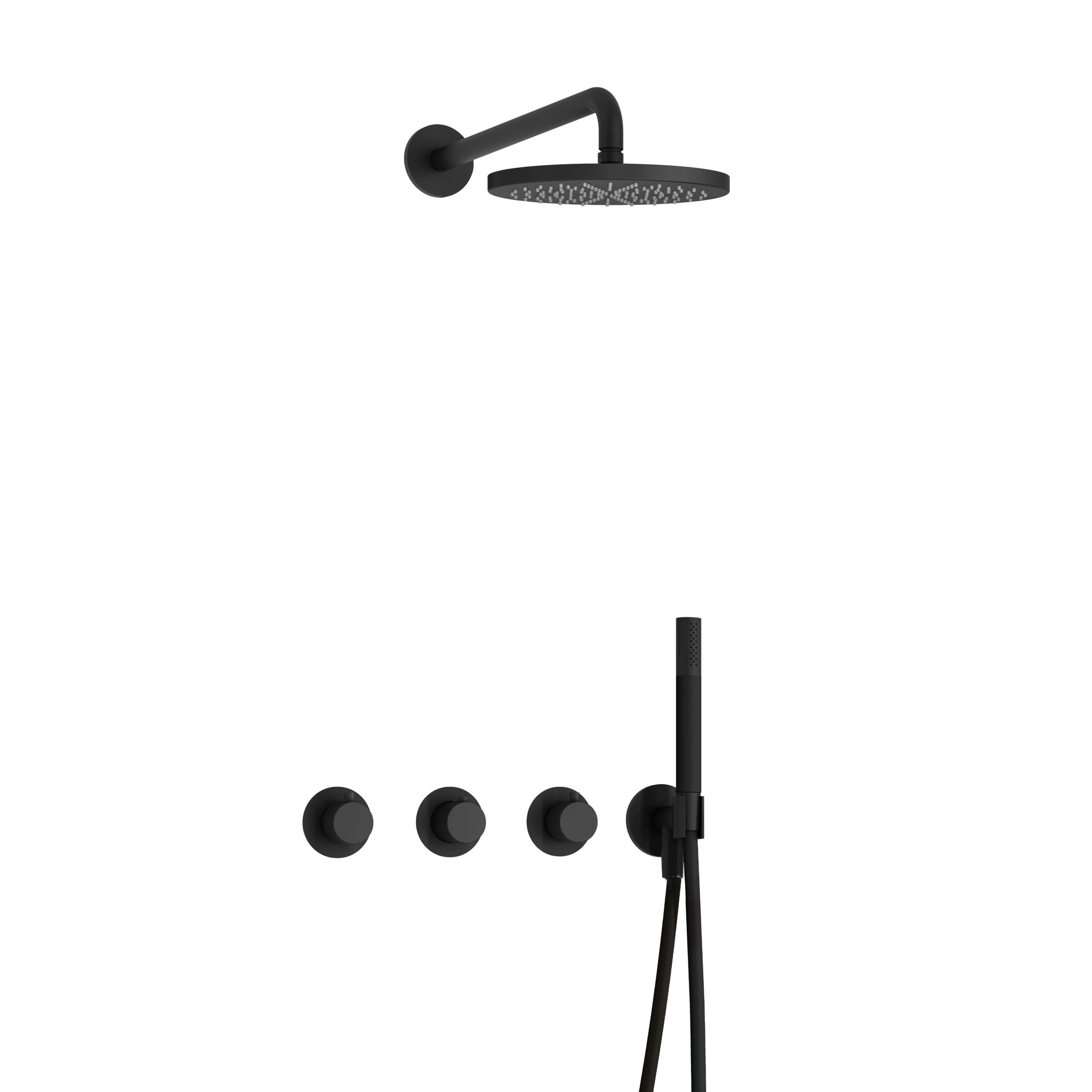 Hotbath Cobber X Inbouw Regendoucheset Met 2 Stopkranen, Wandarm, Hoofddouche 20cm En Staafhanddouche Mat Zwart
