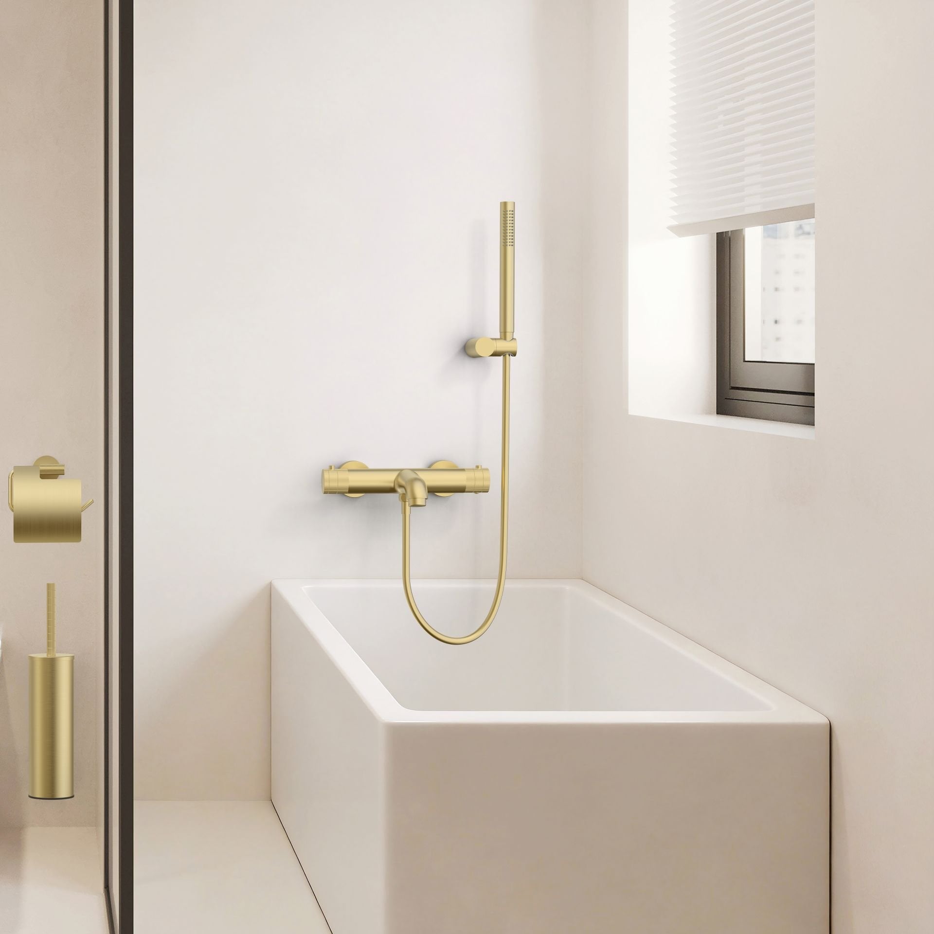 Stria Badmengkraan - Thermostatisch - Opbouw - Knoppen Met Ribbelstructuur - Geborsteld Goud (PVD)
