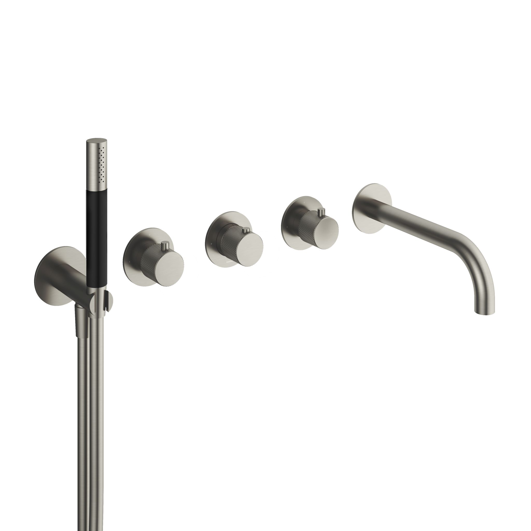 Hotbath Cobber X Afbouwdeel - Inbouw Badthermostaat Met 2 Stopkranen, Uitloop En Handdouche Geborsteld Nikkel