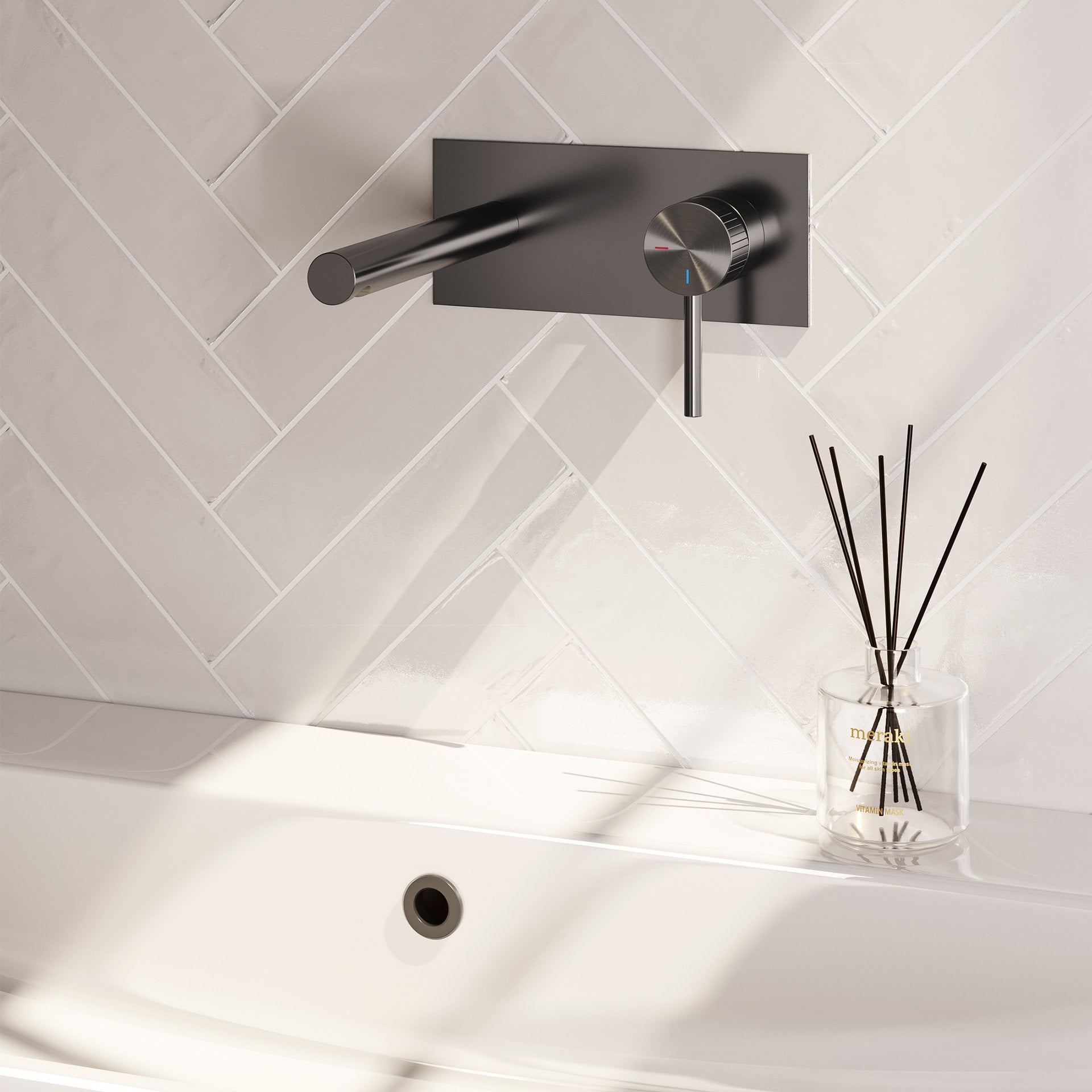 BRAUER Stripe inbouw wastafelmengkraan met rechte uitloop en afdekplaat model A1 gunmetal geborsteld PVD