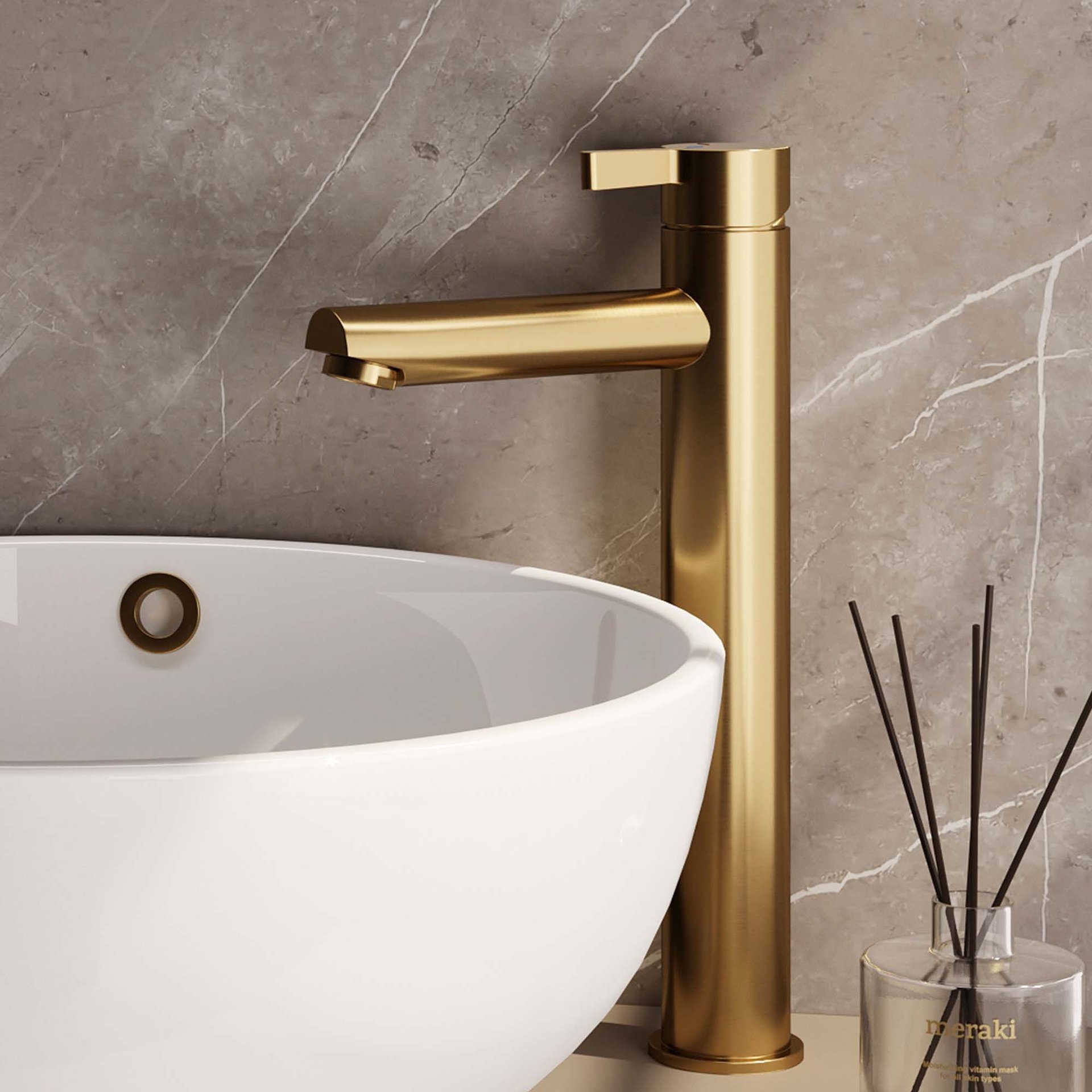 BRAUER Gold Edition verhoogde opbouw wastafelmengkraan model E goud geborsteld PVD