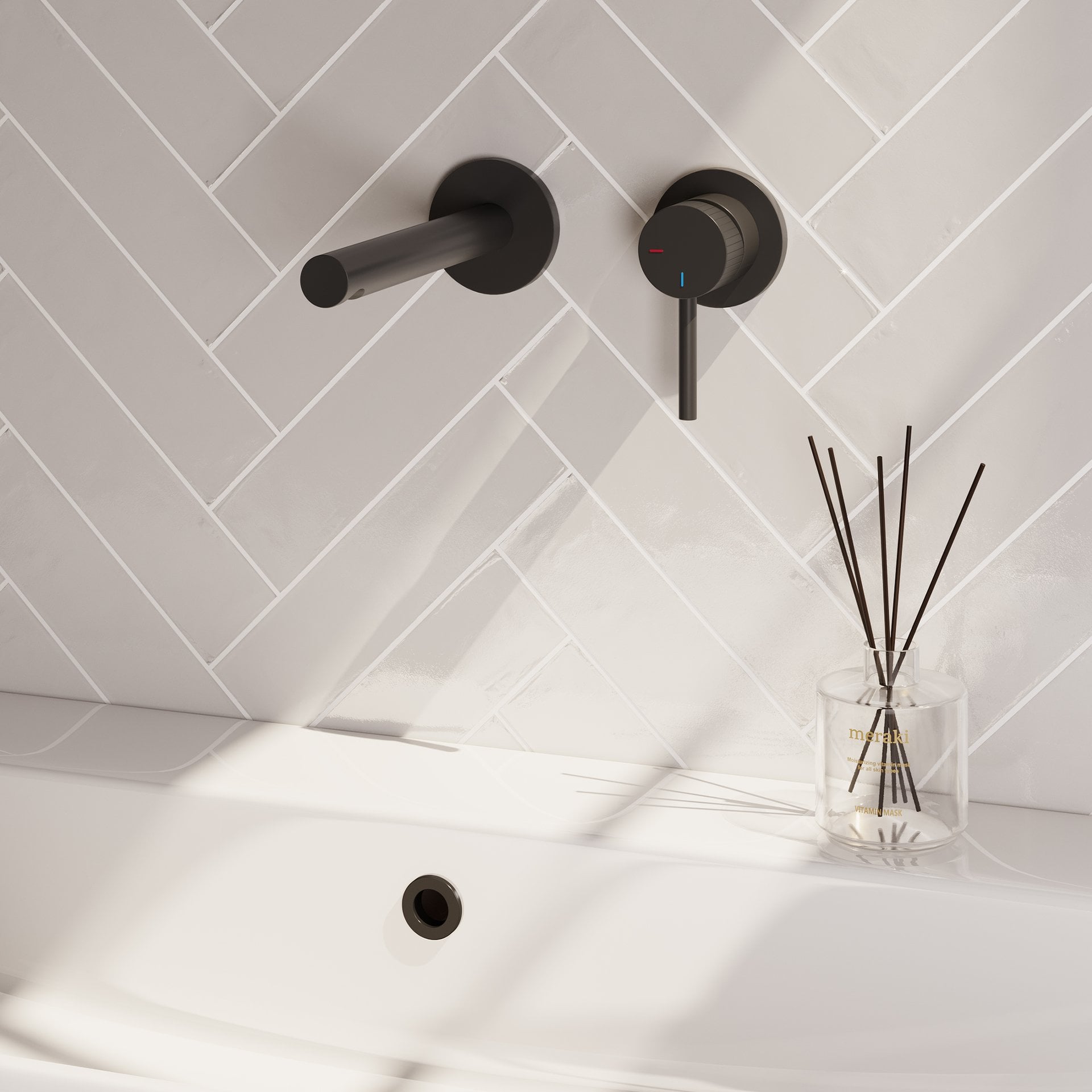 BRAUER Stripe inbouw wastafelmengkraan met rechte uitloop en rozetten model A1 mat zwart