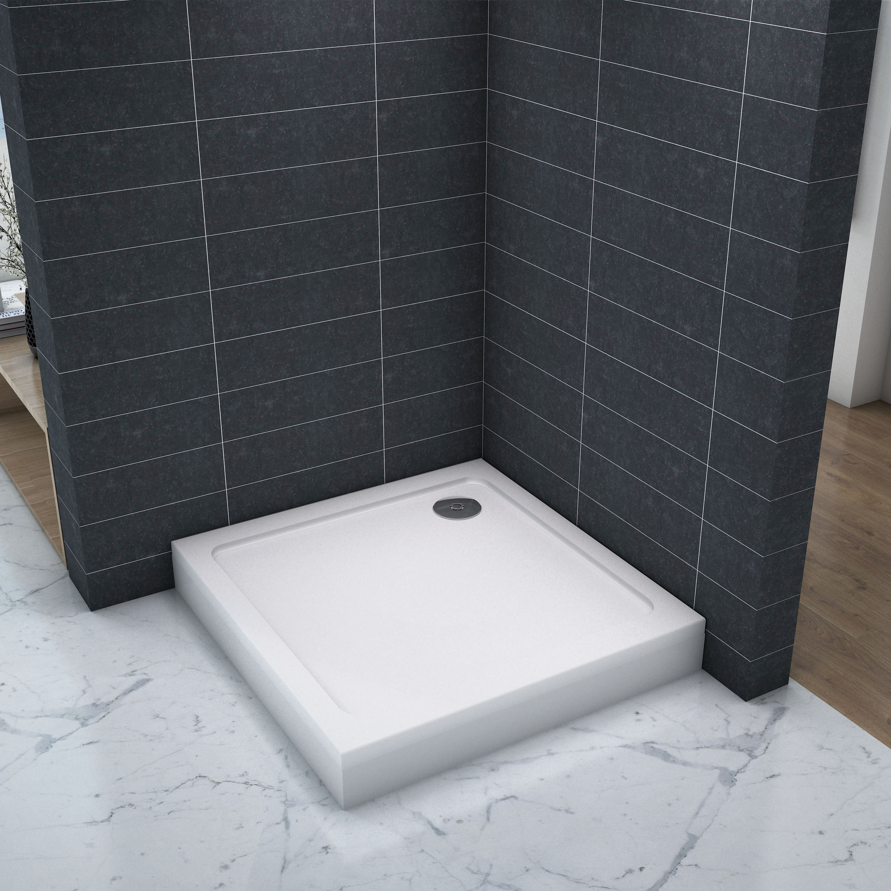 Douchebak Wit Daisy Vierkant 70x70 Polystone (Exclusief Sifon)