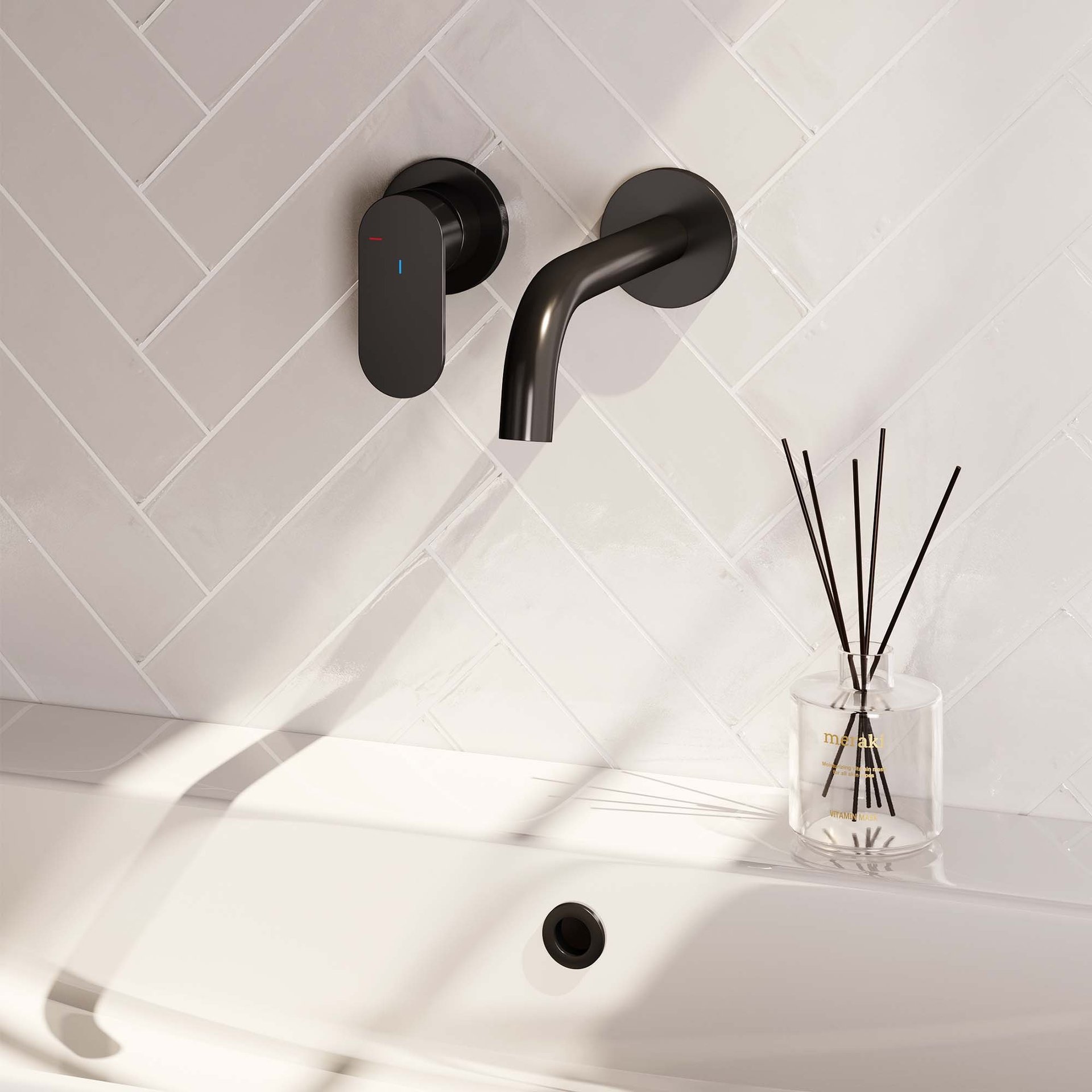 BRAUER Black Edition inbouw wastafelmengkraan met gebogen uitloop en rozetten model C2 mat zwart
