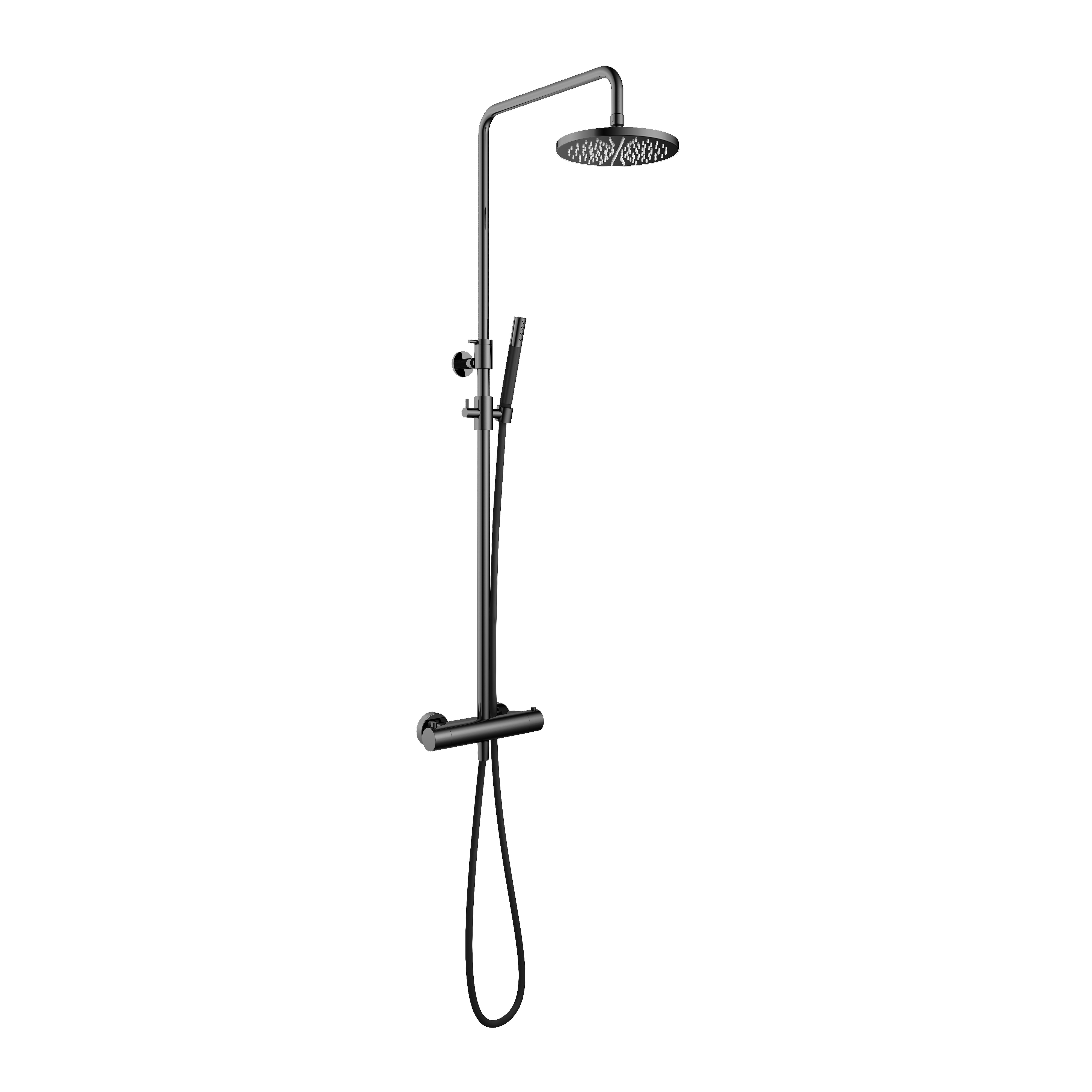 Hotbath Cobber Opbouw Regendoucheset Met Thermostaatkraan Met 20cm Ronde Hoofddouche en Staafhanddouche Zwart Chroom