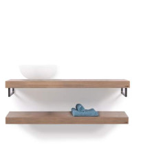 Looox Wooden Base Shelf Duo 120 cm, eiken old grey, Handdoekhouders geborsteld rvs