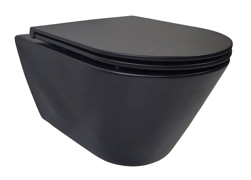 Stereo rimless wandcloset mat zwart met Flatline toiletzitting softclose en quick release mat zwart