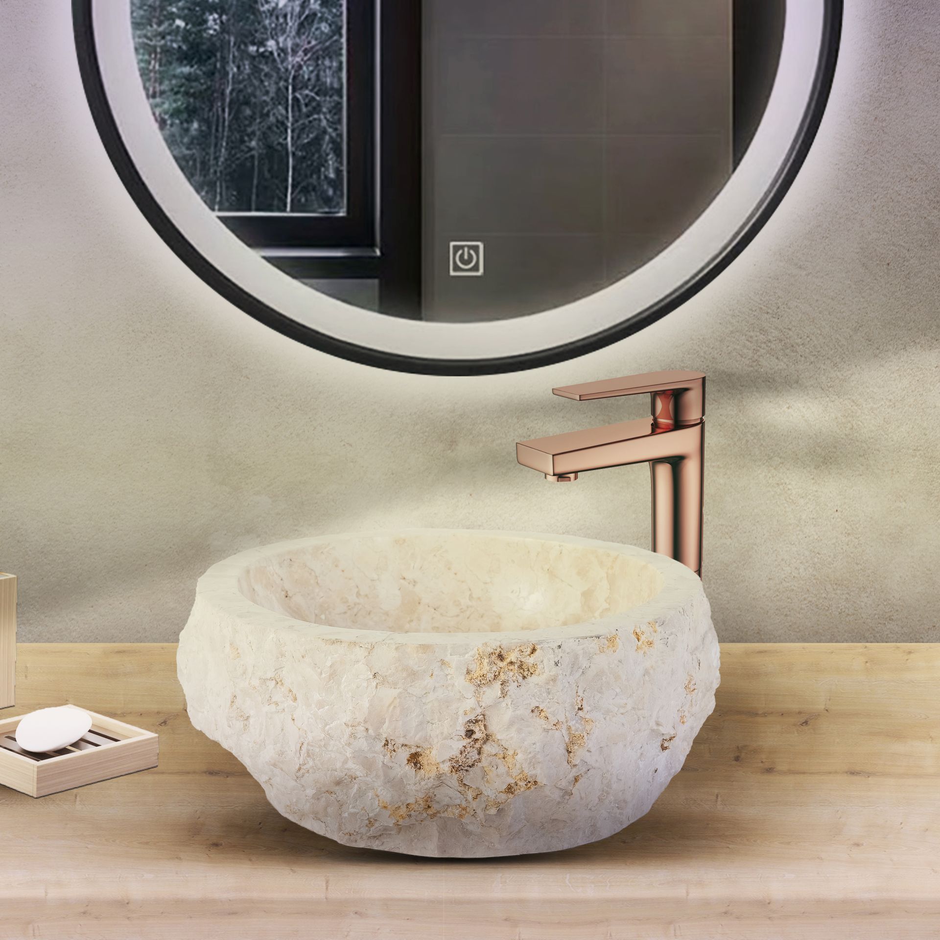 Geërodeerde Natuur Marmeren Waskom - Crème Ø30-35x15cm