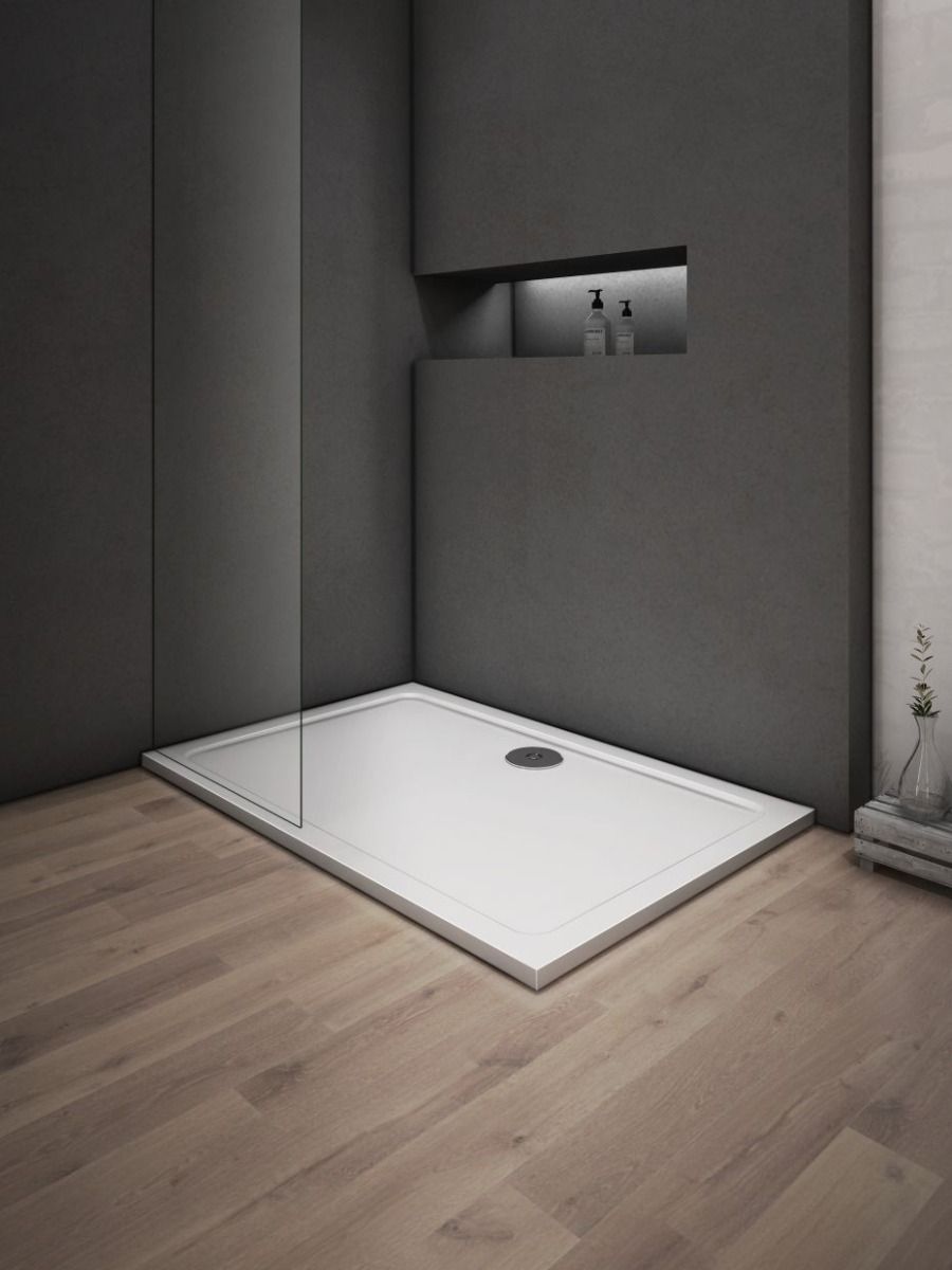 Douchebak Wit Daisy Rechthoek 80x70 Polystone (Exclusief Sifon)