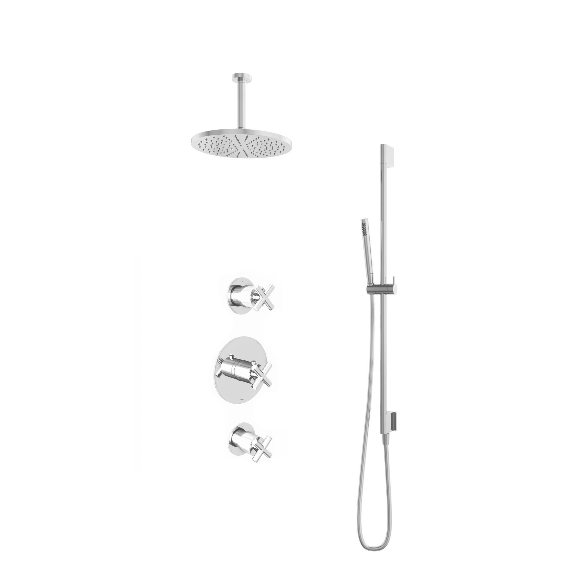 Hotbath Chap Inbouw Regendoucheset Rond Met 2 Stopkranen, Plafondbuis 15cm, Hoofddouche 30cm, Staafhanddouche En Glijstang Chroom