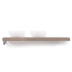 Looox Wooden Base Shelf solo L 160 cm, eiken old grey, handdoekhouders geborsteld rvs