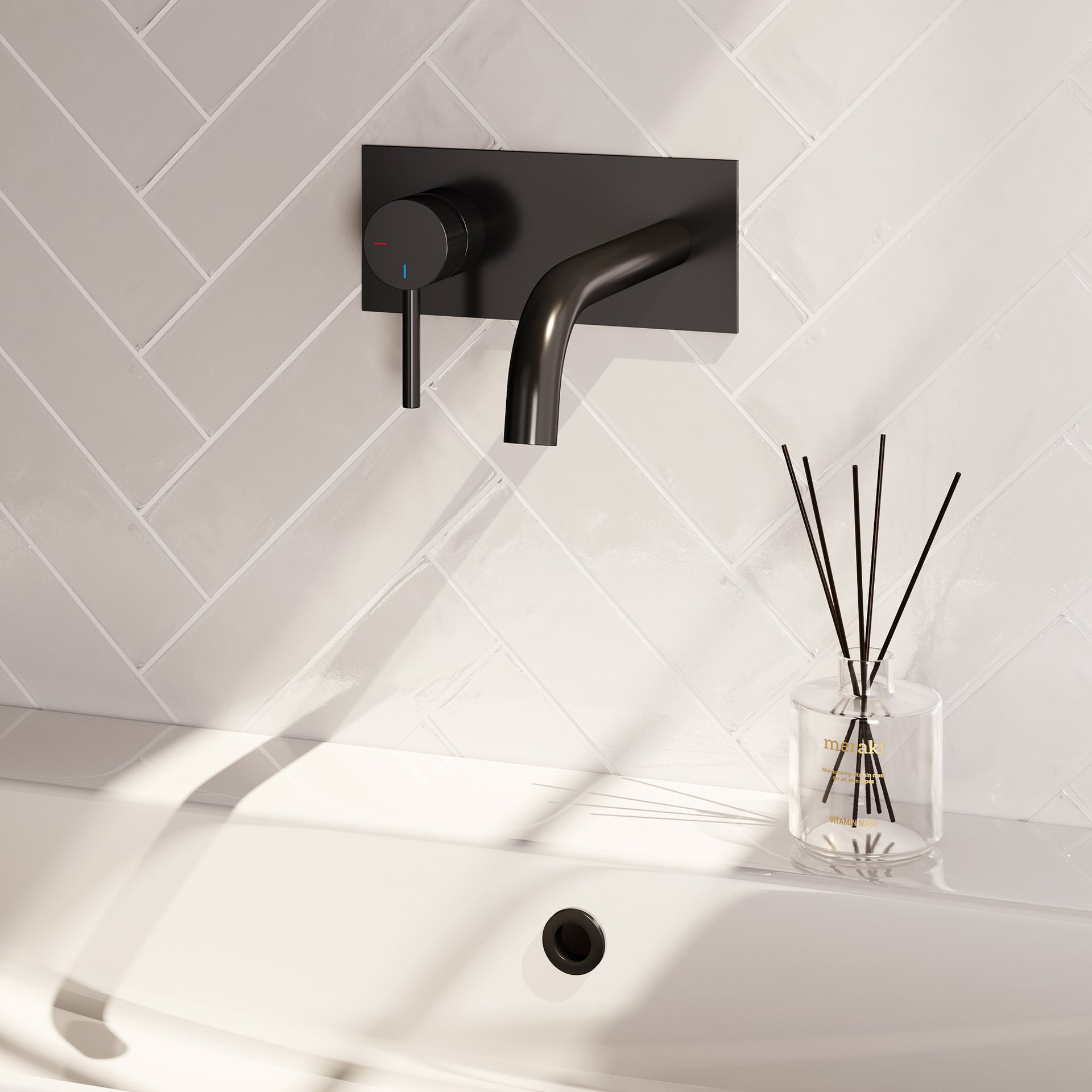 BRAUER Stripe inbouw wastafelmengkraan met gebogen uitloop en afdekplaat model A2 mat zwart