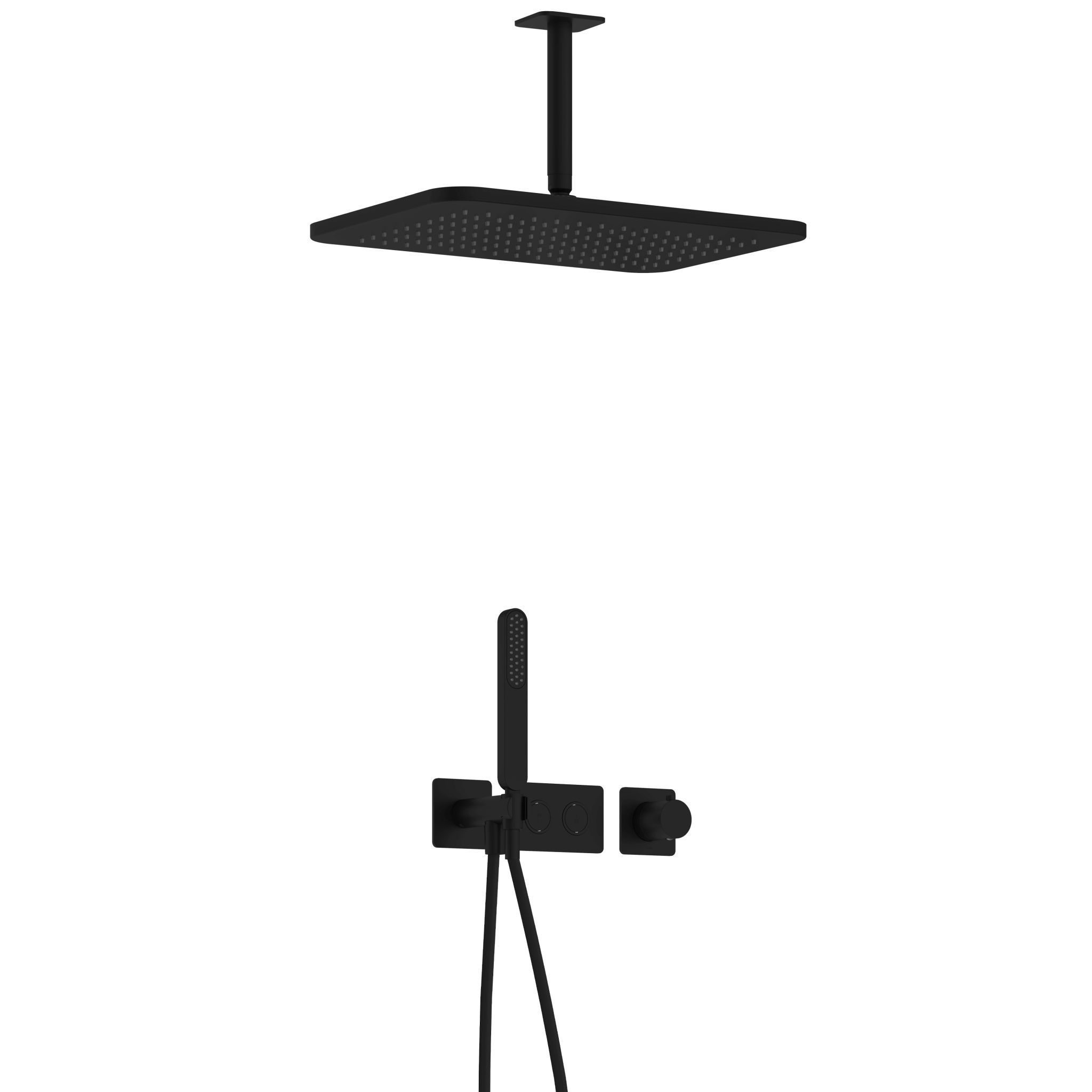 Hotbath Gal Inbouw Regendoucheset Met 2 Pushbuttons, Plafondbuis 15cm, Hoofddouche 27x40cm En Staafhanddouche Mat Zwart