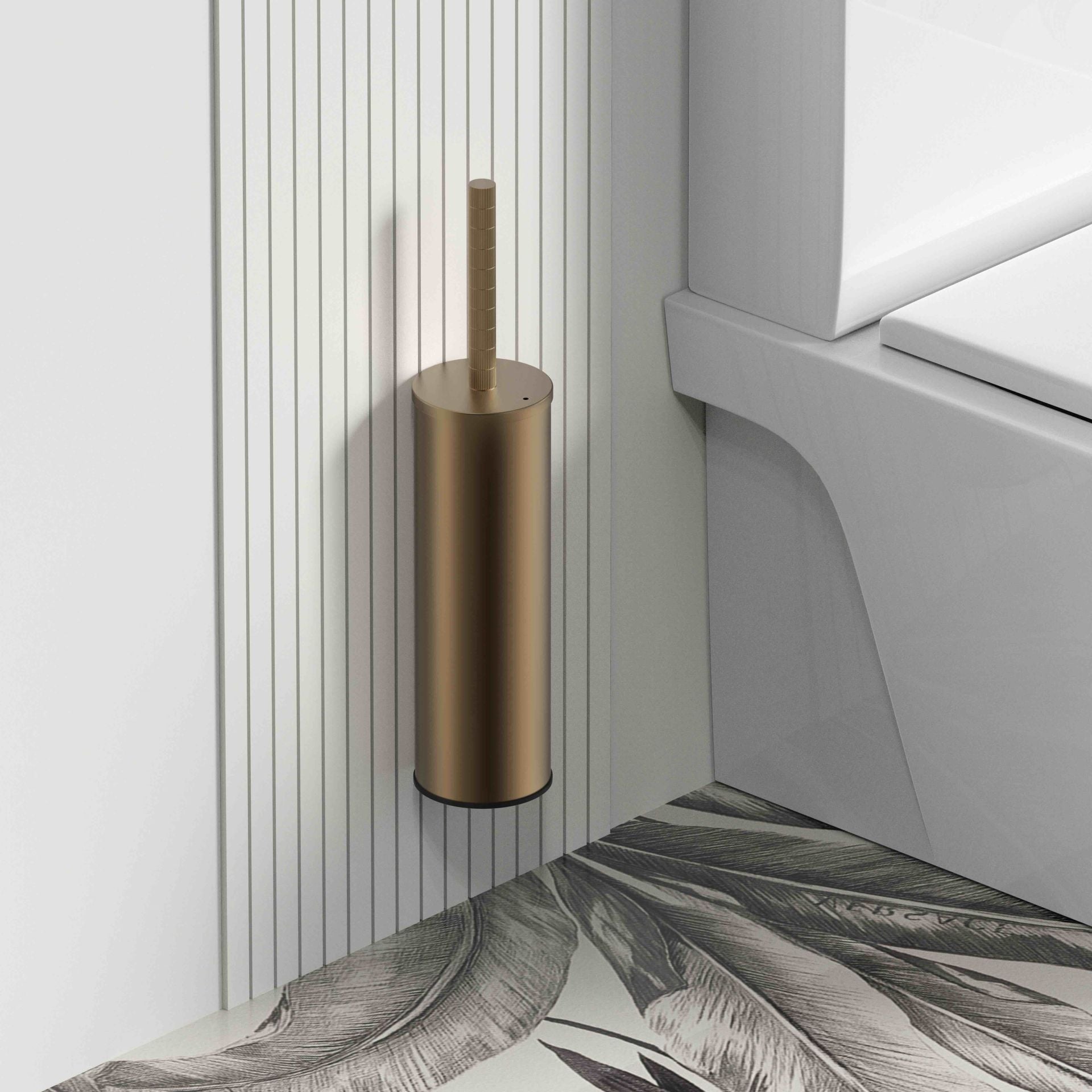 Stria Toiletborstel met Houder - Greep met Verfijnde Ribbelstructuur - Hangend en Staand - Met Kunststof Binnenpot - Bruin Brons (PVD)