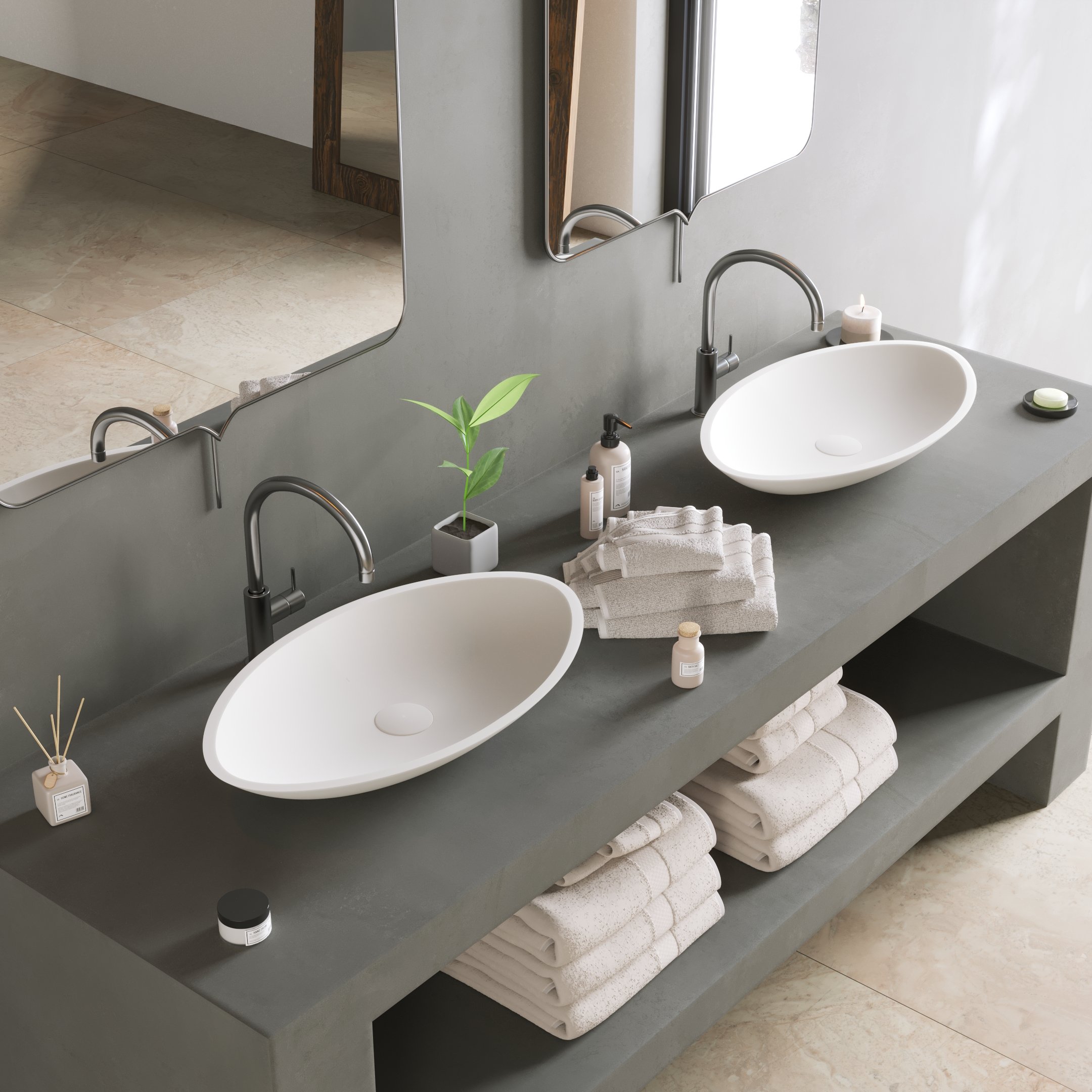 Ideavit Opbouw Waskom Solidjazz 60x35x9 cm Solid Surface Mat Wit