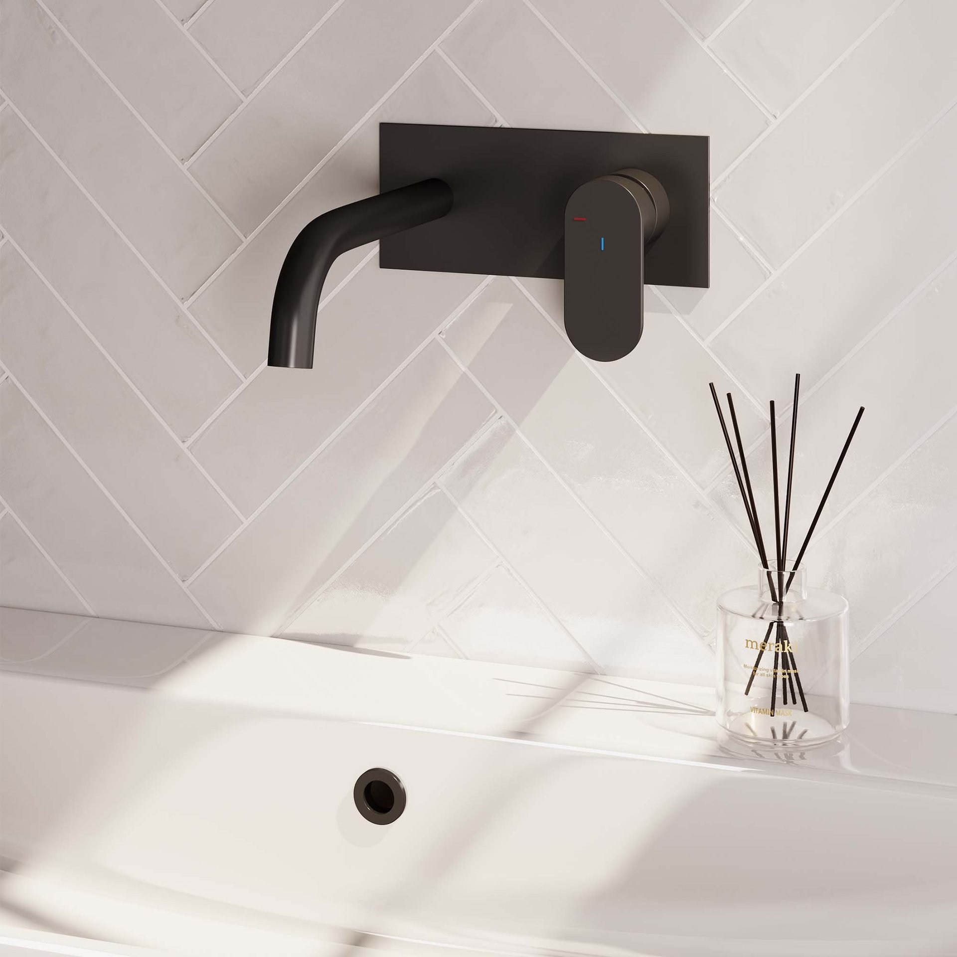 BRAUER Black Edition inbouw wastafelmengkraan met gebogen uitloop en afdekplaat model C1 mat zwart