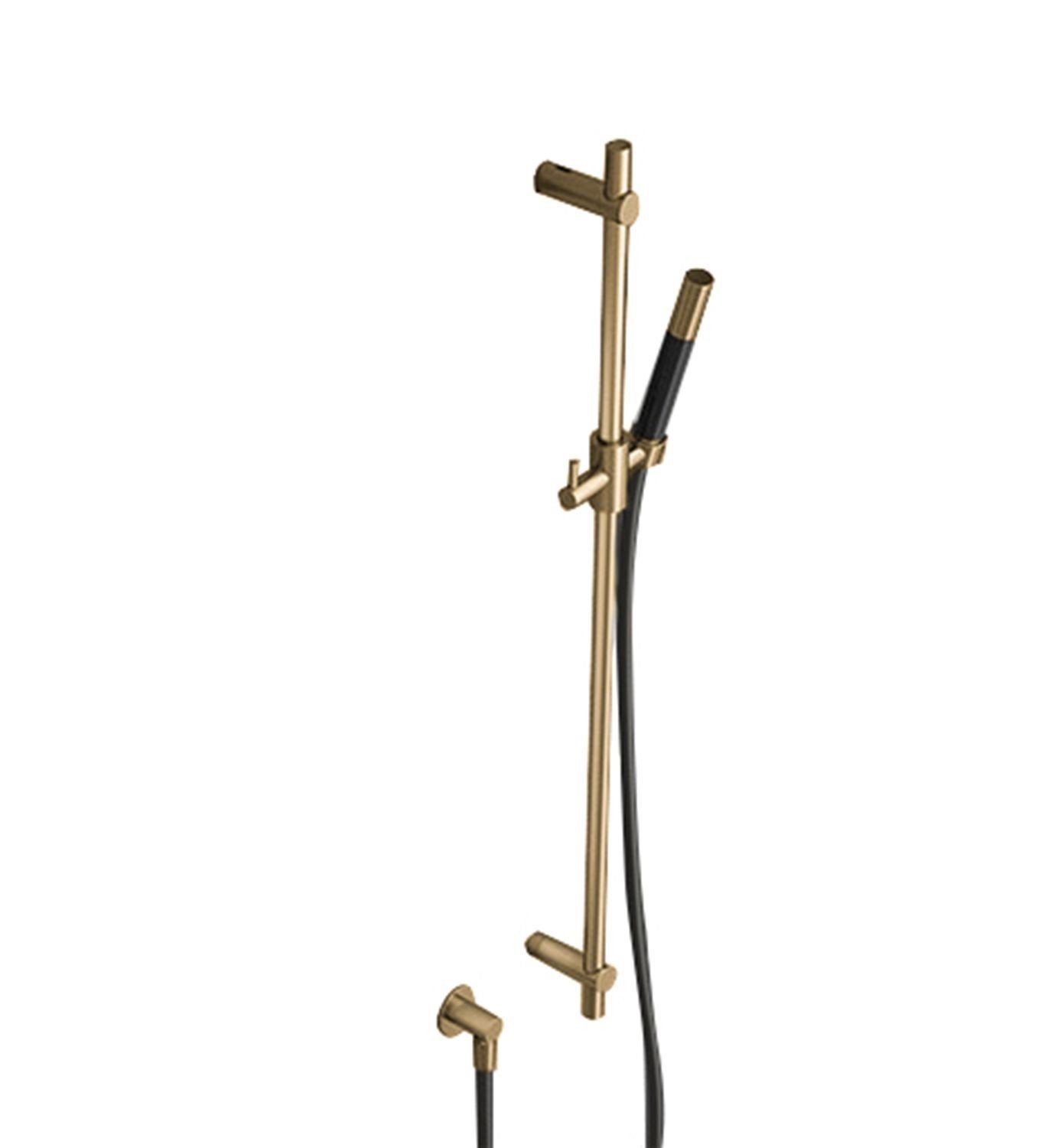 Hotbath Glijstang 90cm Met Wandaansluitbocht, Doucheslang 150cm En Staafhanddouche Geborsteld Messing PVD