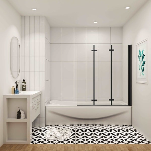 Badwand Black Hyacint 3-Delig 130X140 6Mm Helder Glas Antikalk Mat Zwart