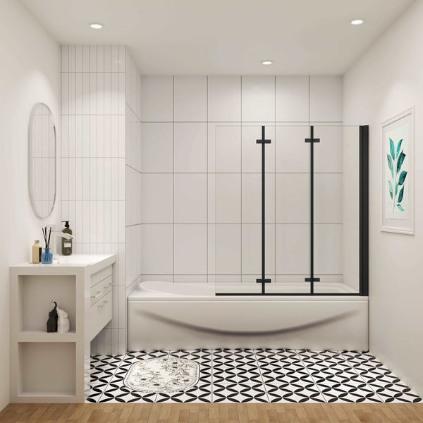 Badwand Black Hyacint 3-Delig 130X140 6Mm Helder Glas Antikalk Mat Zwart