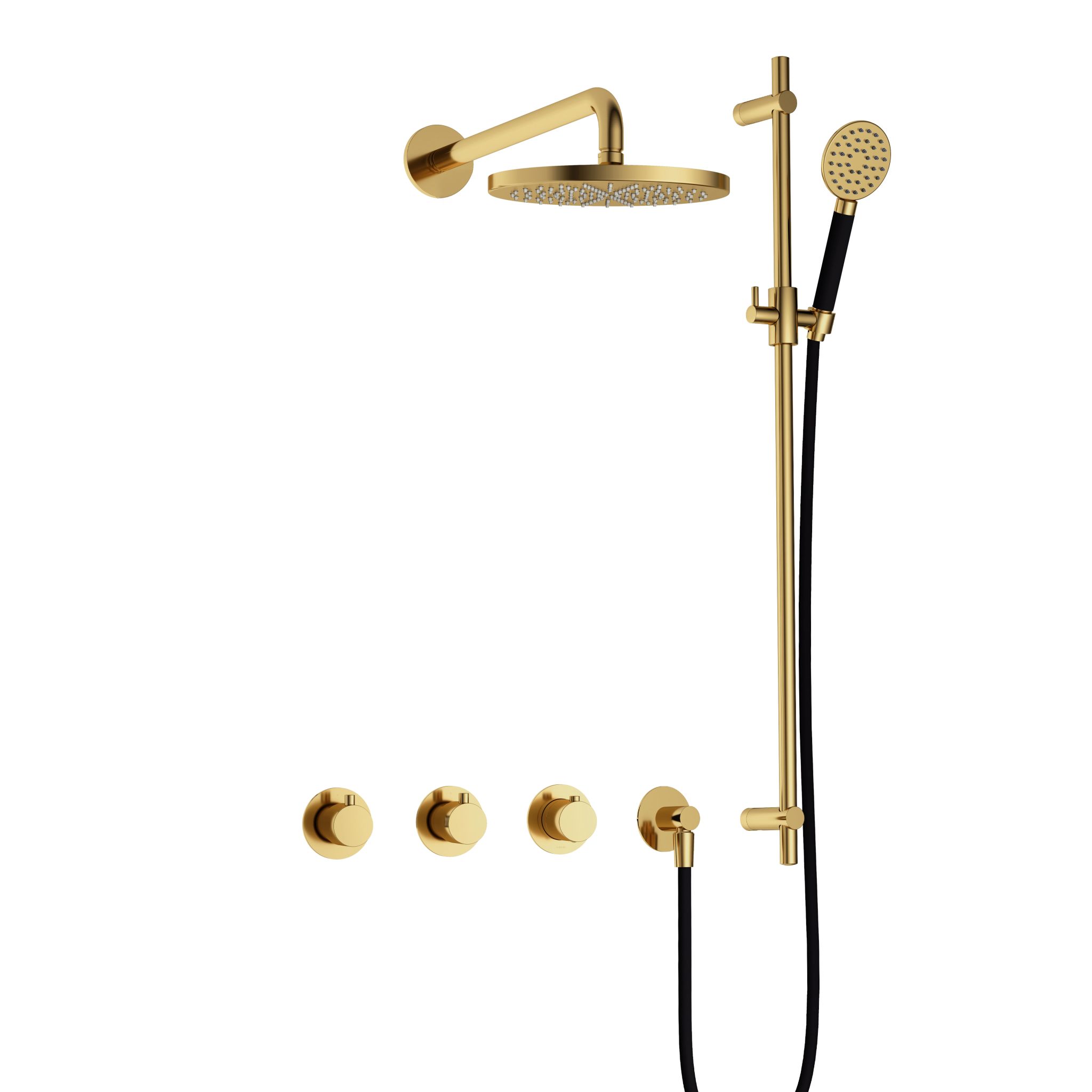 Hotbath Cobber Inbouw Regendoucheset Met Thermostaatkraan, 2 Stopkranen, Wandarm, Hoofddouche 20cm, 3-Standen Handdouche En Glijstang Gepolijst Messing PVD