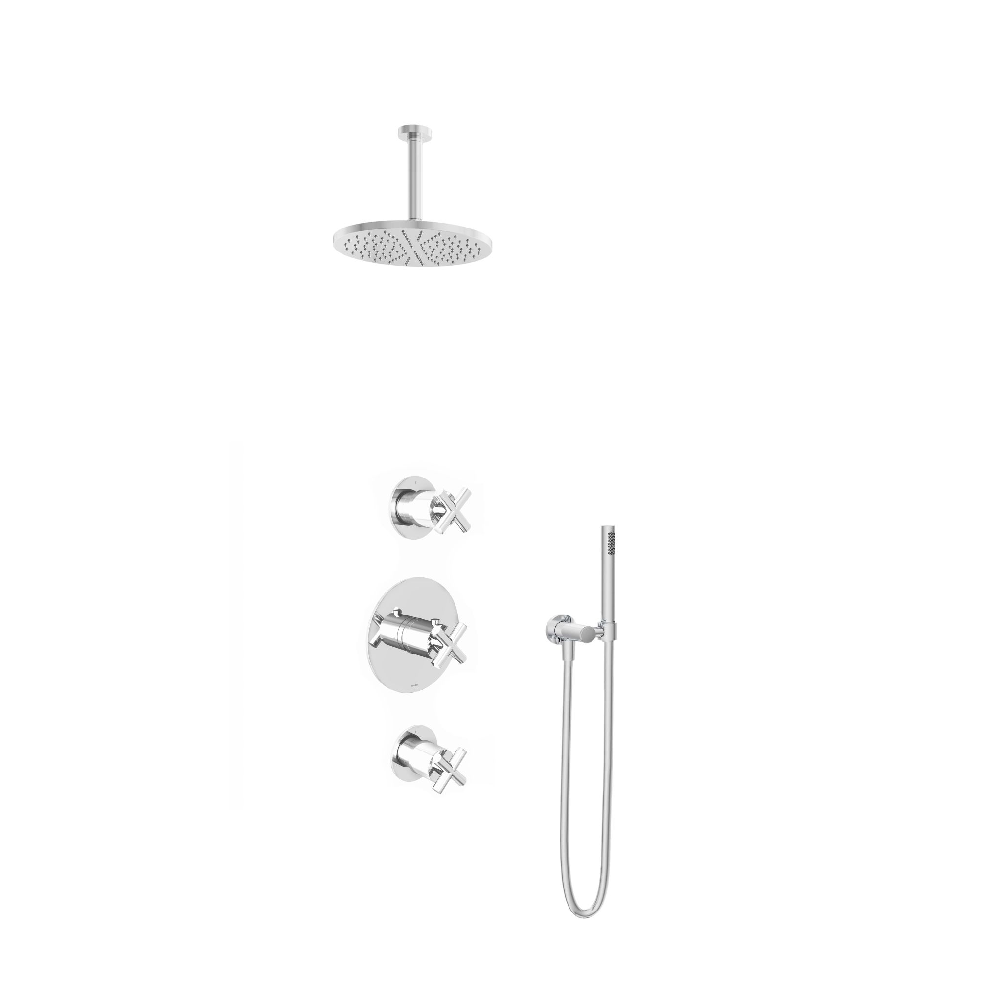 Hotbath Chap Inbouw Regendoucheset Rond Met 2 Stopkranen, Plafondbuis 15cm, Hoofddouche 25cm En Staafhanddouche Chroom