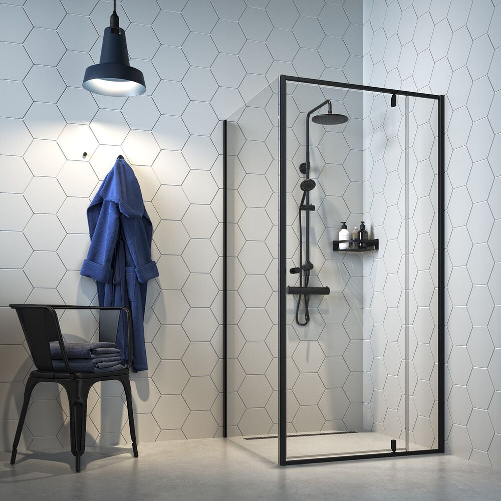 Sealskin Contour Draaideur met zijwand 100x100x200 cm, 6 mm helder veiligheidsglas met antikalklaag Mat zwart