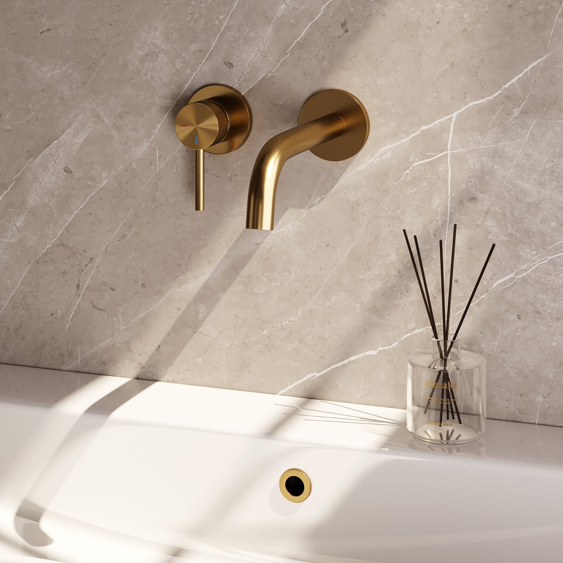 BRAUER Stripe inbouw wastafelmengkraan met gebogen uitloop en rozetten model A2 goud geborsteld PVD
