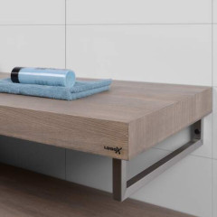 Looox Wooden Base Shelf solo R 100 cm, eiken old grey, handdoekhouders rechts geborsteld rvs