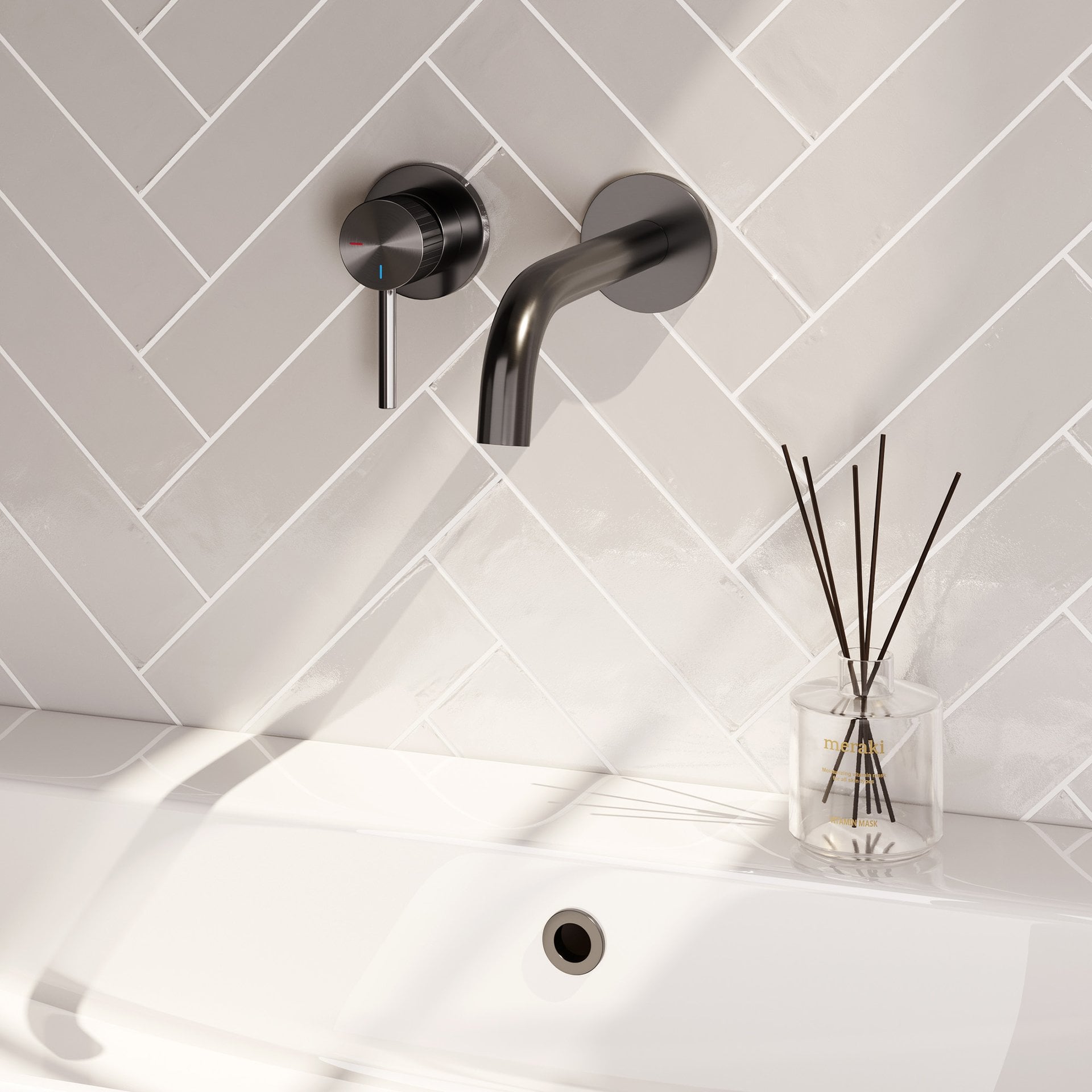 BRAUER Stripe inbouw wastafelmengkraan met gebogen uitloop en rozetten model A2 gunmetal geborsteld PVD