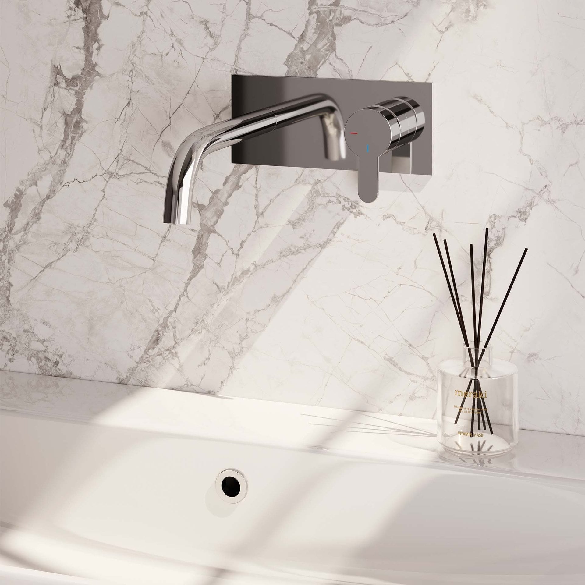 BRAUER Chrome Edition inbouw wastafelmengkraan met gebogen uitloop en afdekplaat model D1 chroom