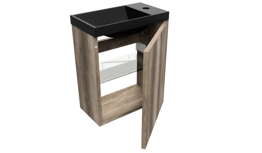 Fonteinkast Arcqua Canyon Oak incl. fontein mat zwart z/o