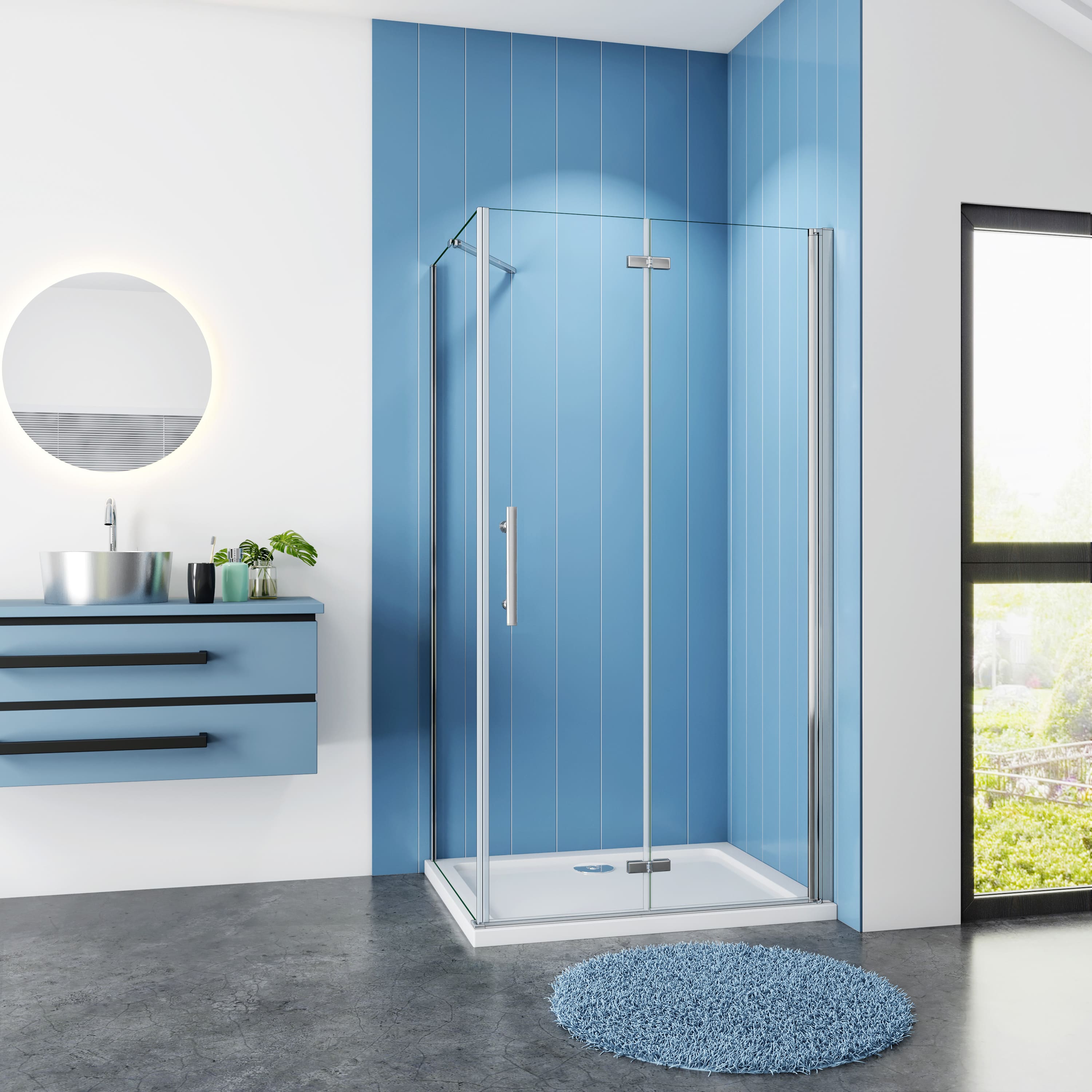 Douchecabine Rechthoek Poppy 100 Vouwdeur X 90 Vaste Wand 6Mm Helder Glas Antikalk Chroom